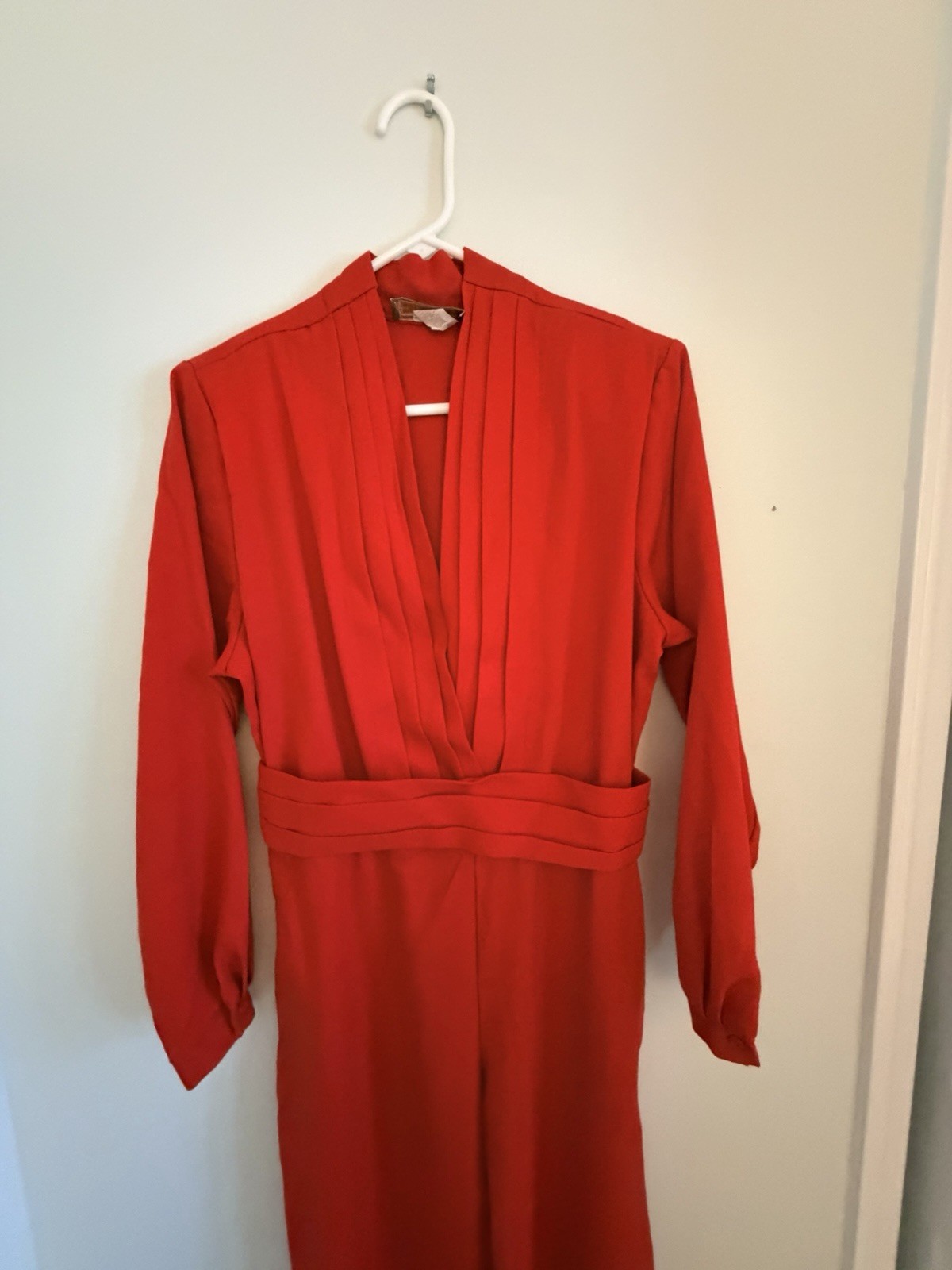 Vintage 80s Red Jumpsuit SZ 12 Made In USA Worthington Tux Style
