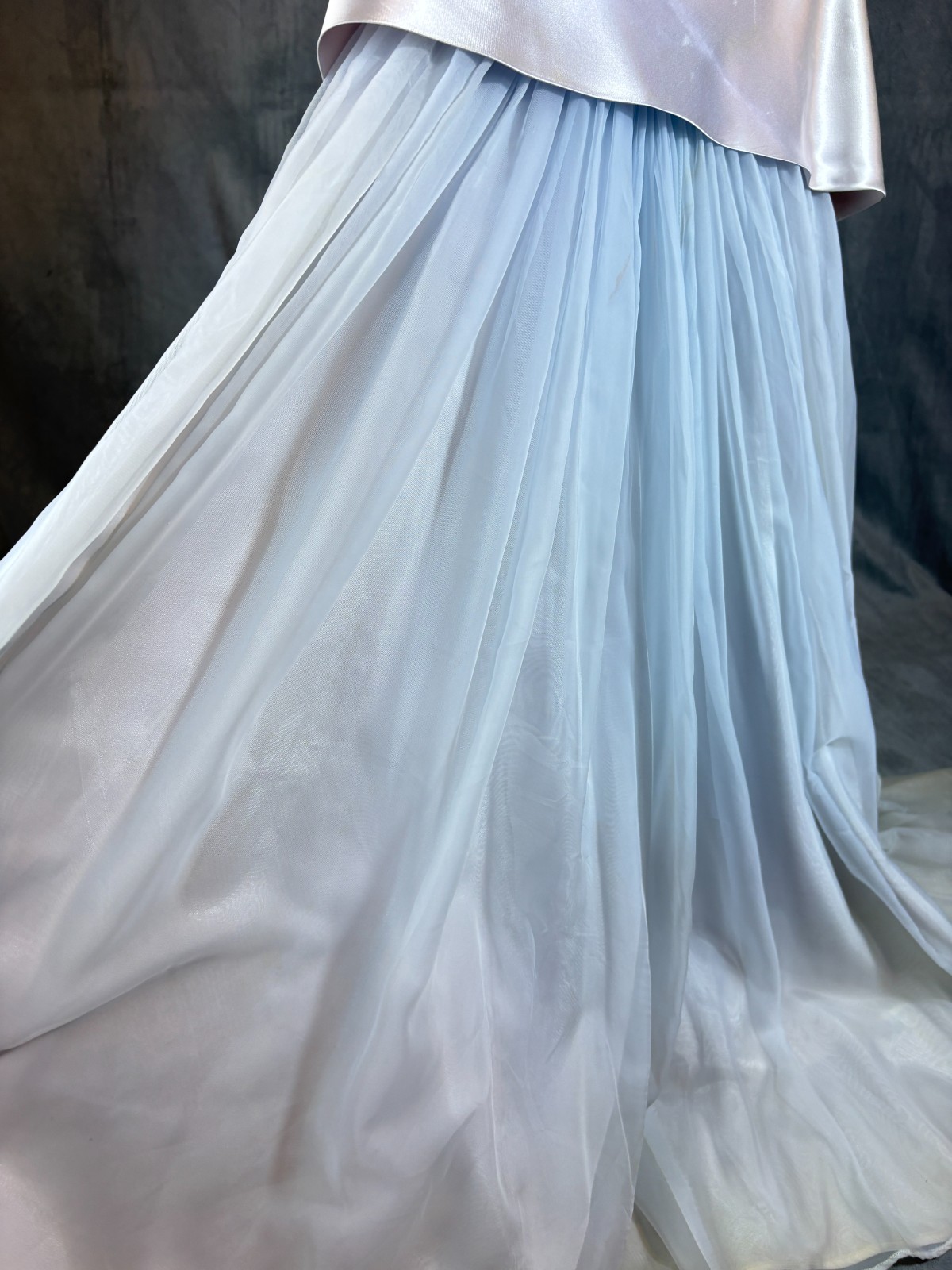 VTG 1950s Pale Blue Pleated Chiffon Satin Dress Tulle Petticoat McDonalds XS – S