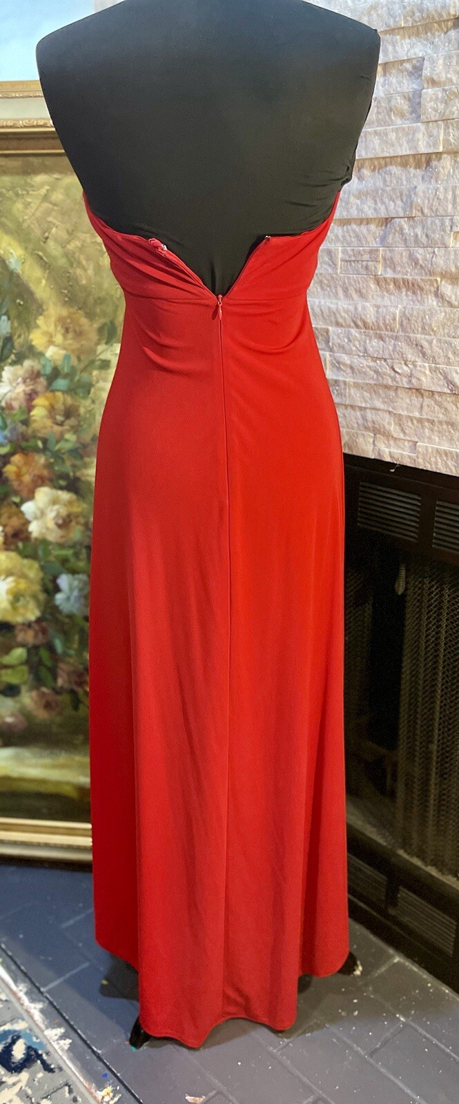 VTG De Laru Y2K Sexy Red Halter Dress Beading Rhinestone Size 8 A Line