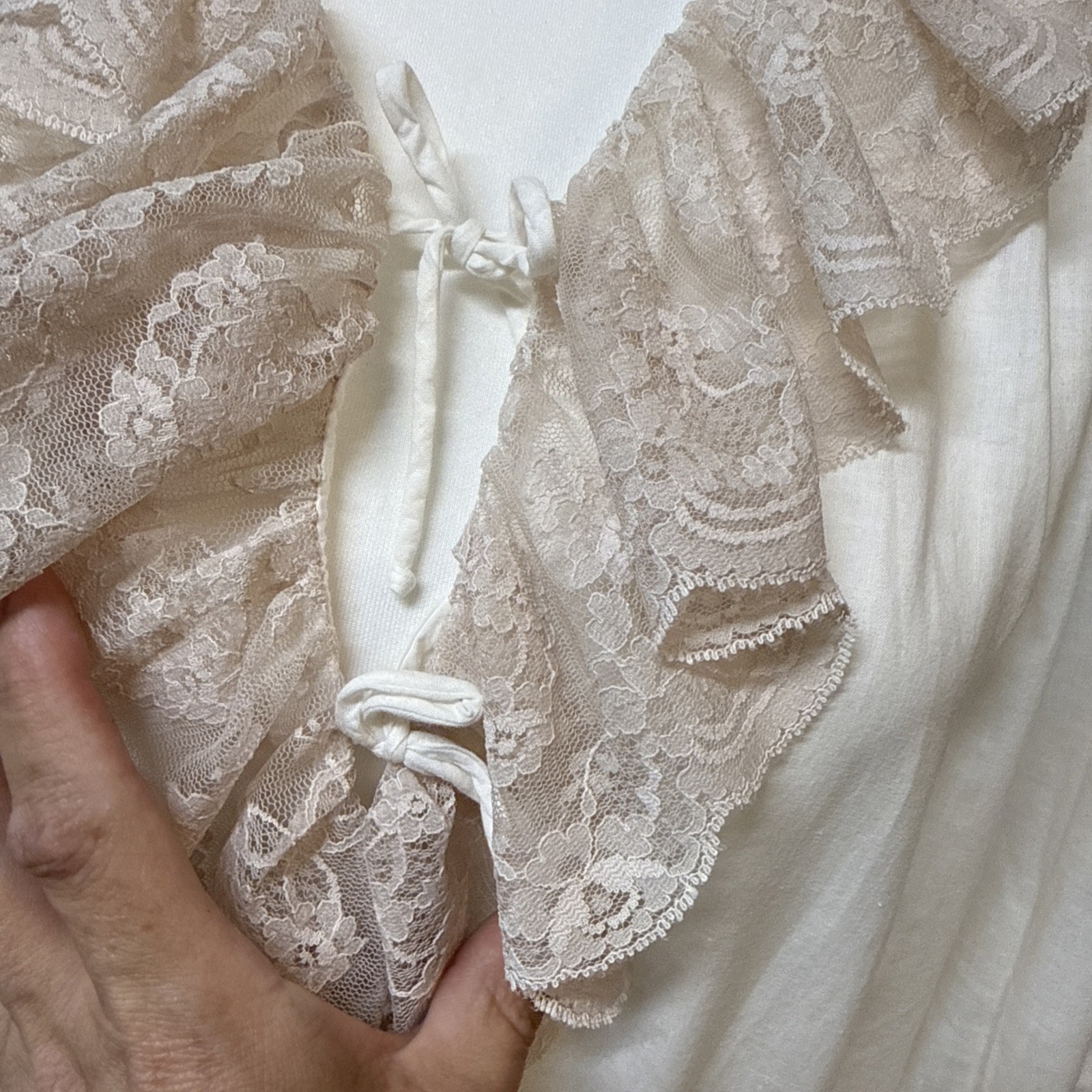 VTG White Lace Ruffle Victorian Prairie Cottagecore Long Sleeve Nightgown Lg