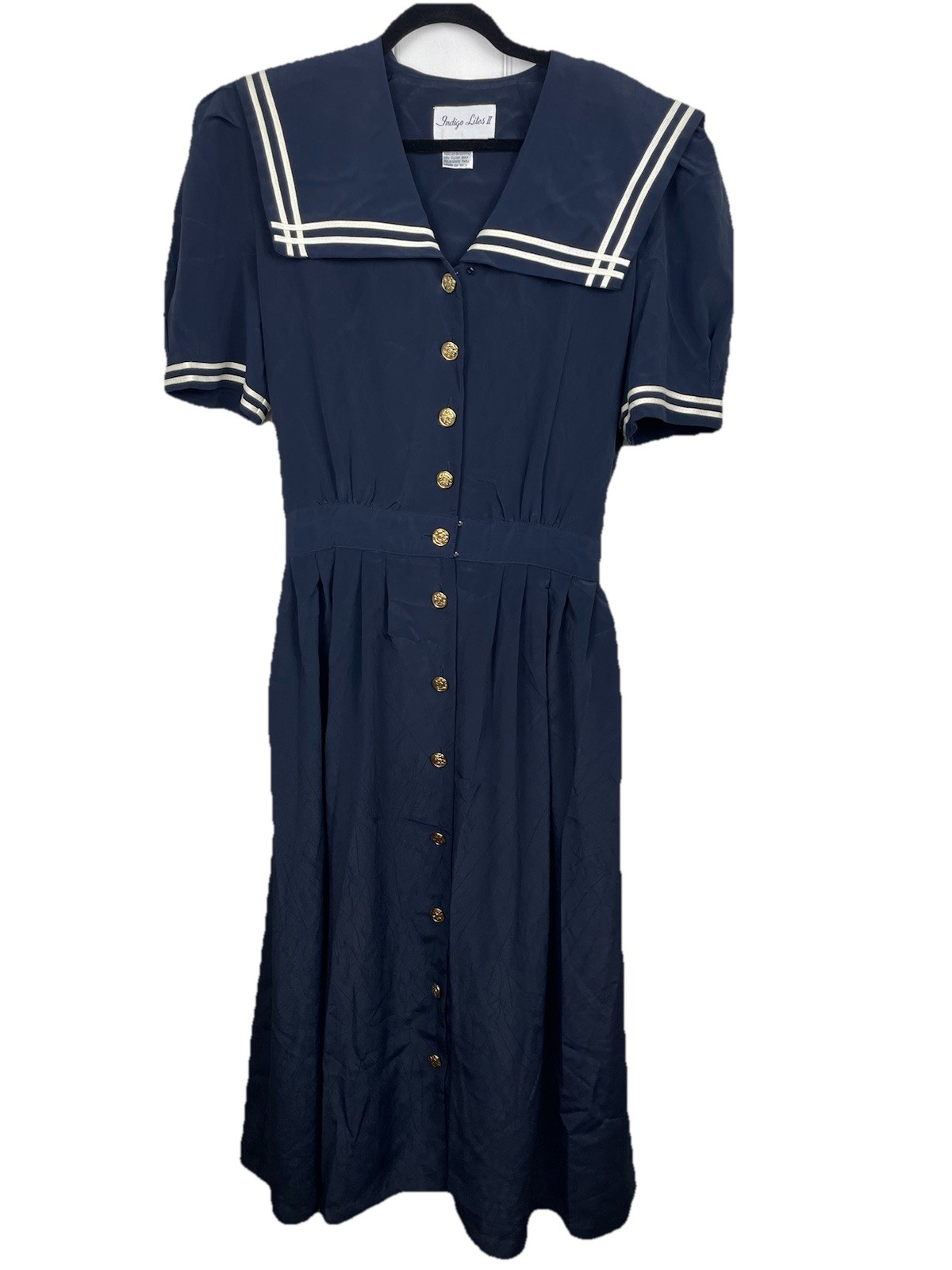 Vintage Indigo Lites Button Navy White Military Sailor Long Dress Sz16