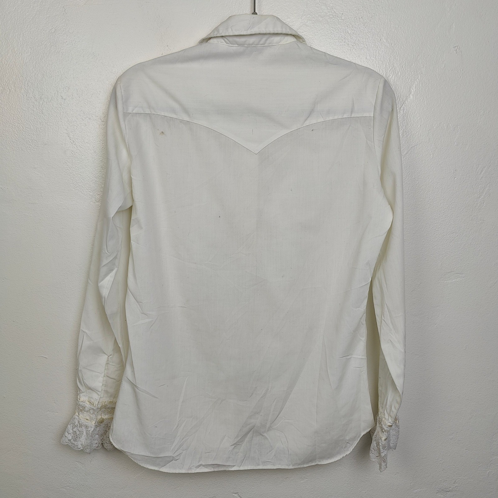 Vintage 70s H Bar C Womens Top 34 Small White Lace Ruffle Western Cowgirl
