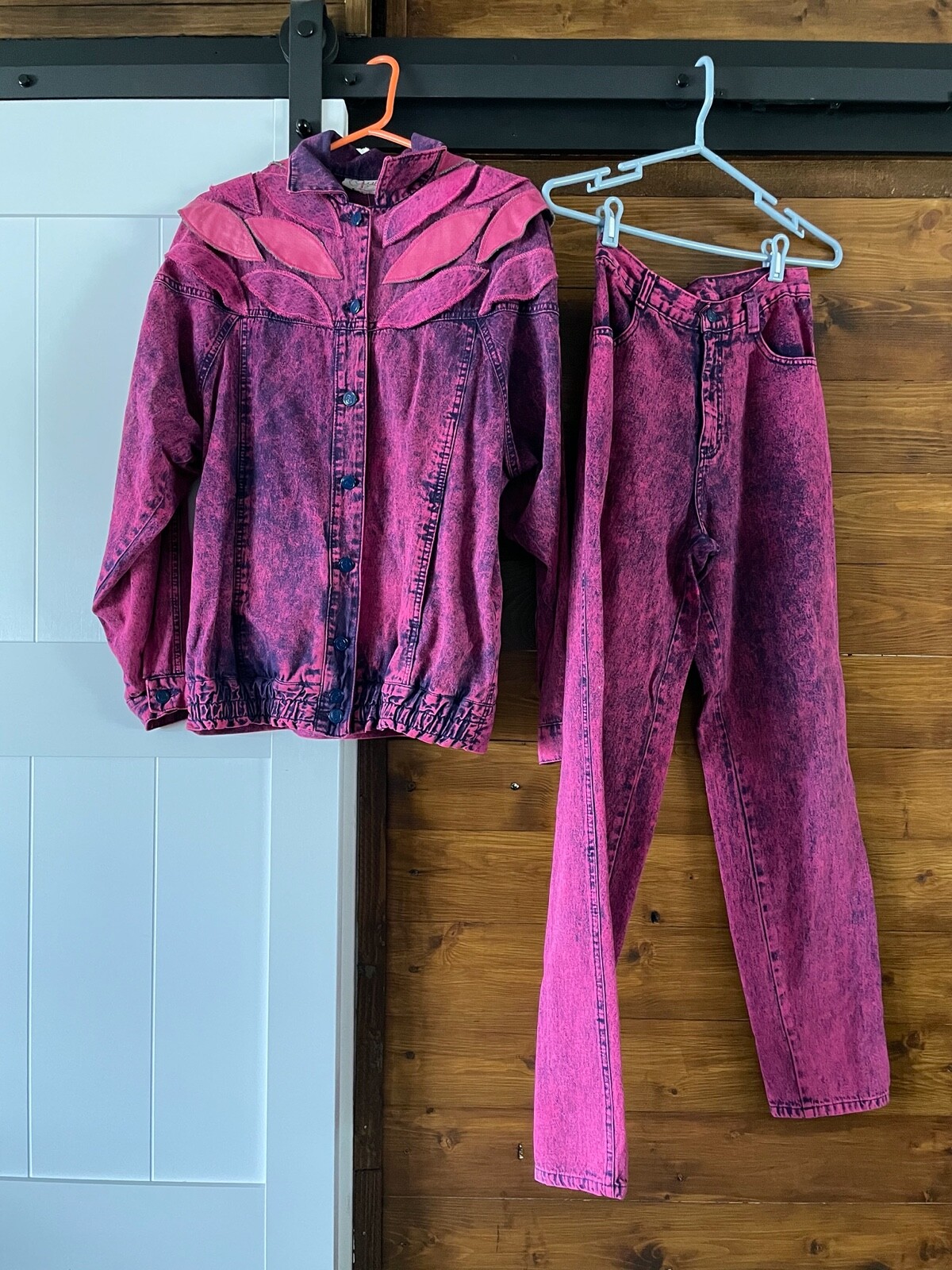 Vintage 1980s Pink Acid Wash Denim Jacket and Pants Set