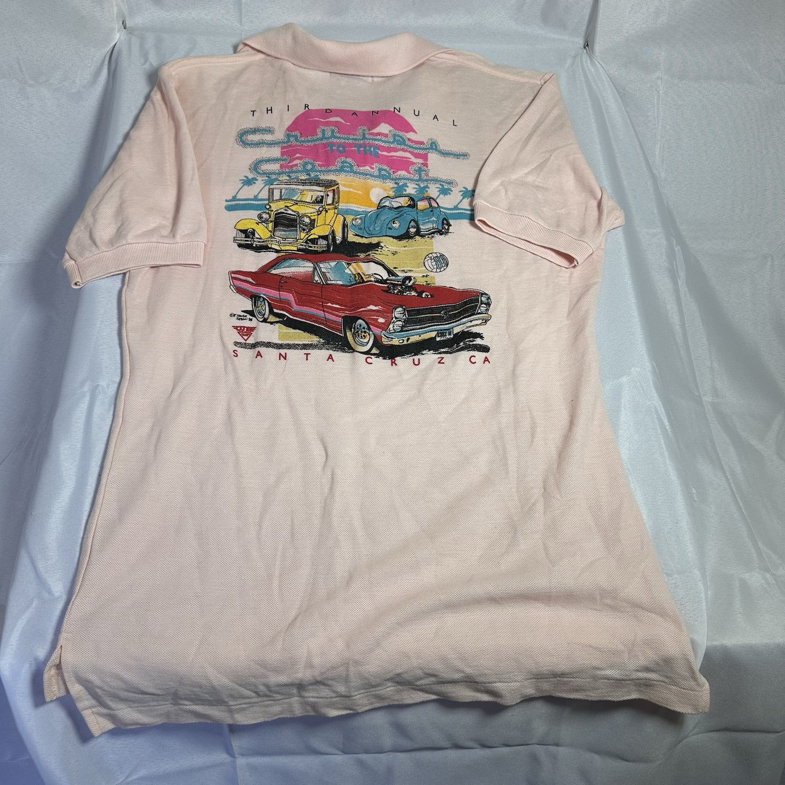 1988 SANTA CRUZ Car Show Women’s Polo 1/4 Button Shirt Sz (L) Pink “DIRECTOR”
