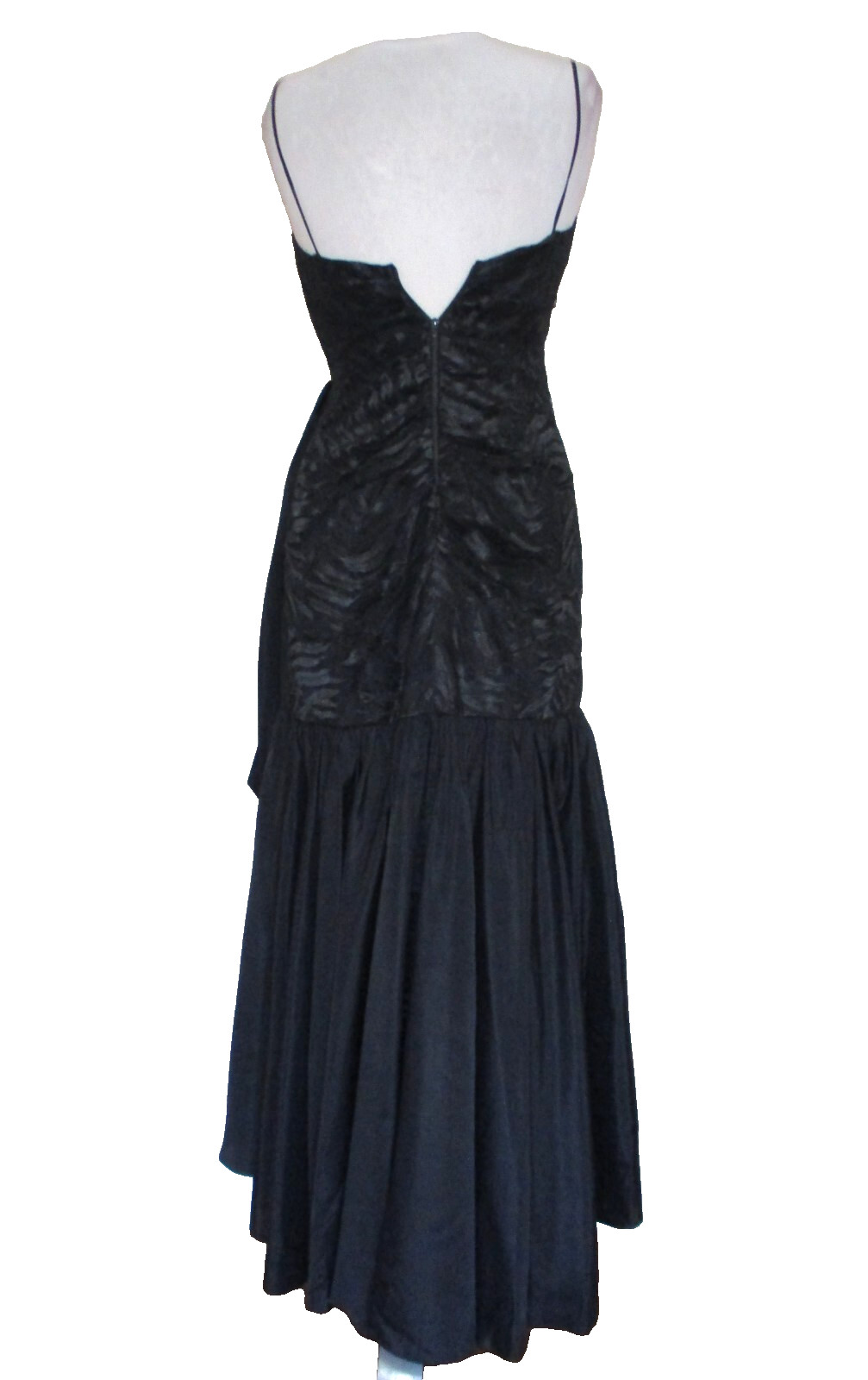 Vtg TD4 Eletra Womens Dress Gown Black Lace Shirred Bodice Taffeta Skirt XS/S