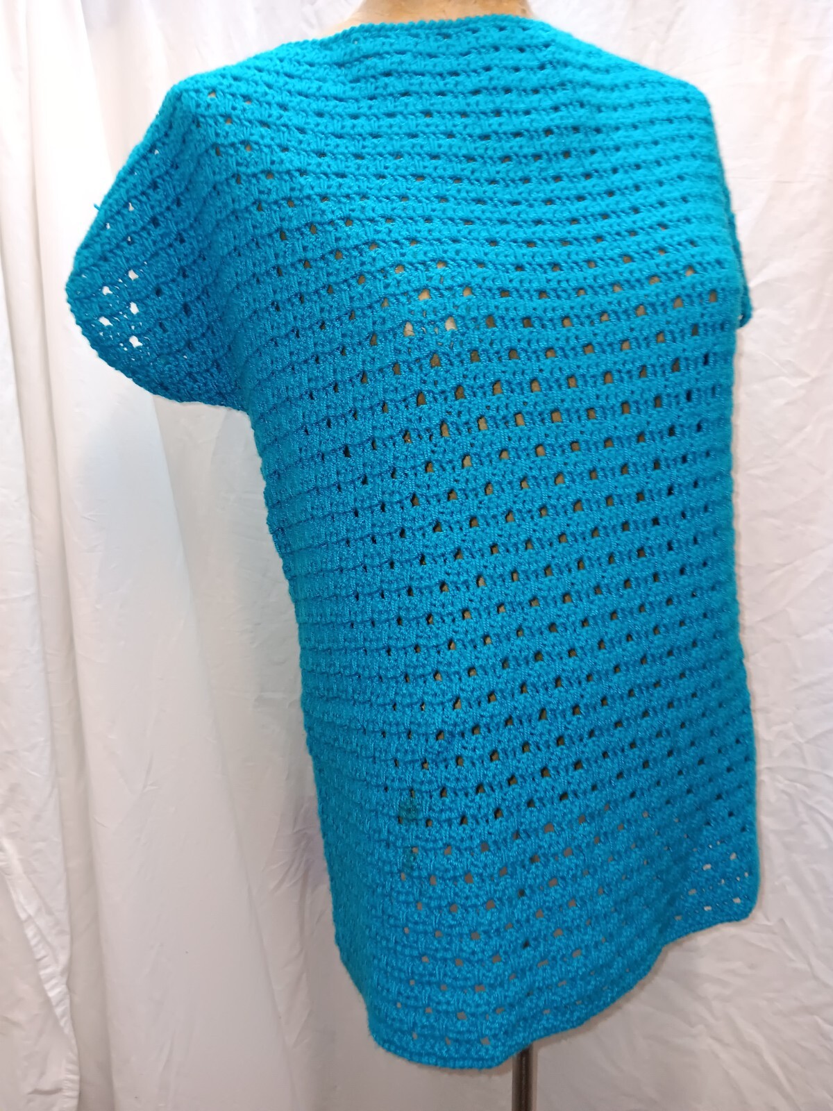 Lot of 2 Vintage 1950’s Hand Knit Cotton Wool Turquoise Black Sweater Tops M