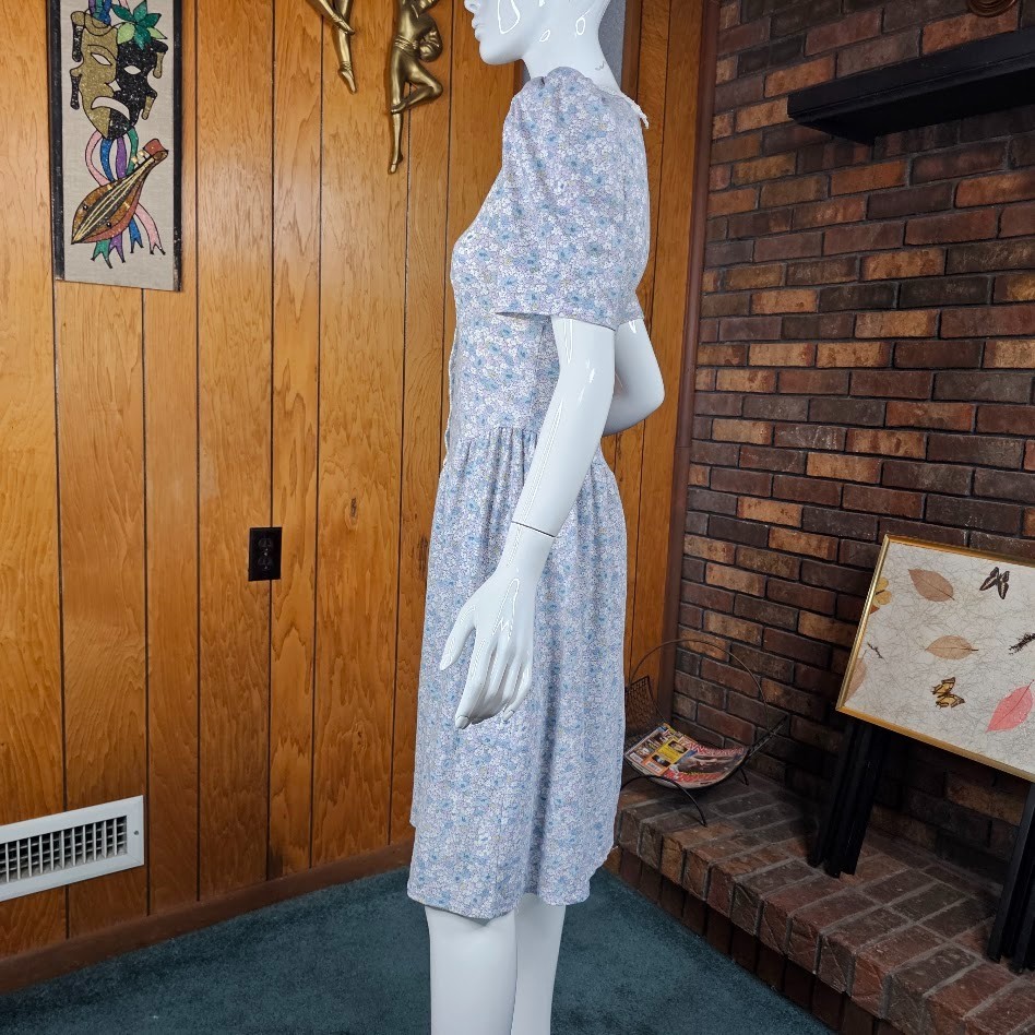 Vtg 80s Victorian Country Floral Puff Drop Waist Cottagecore Prairie Dress M/L