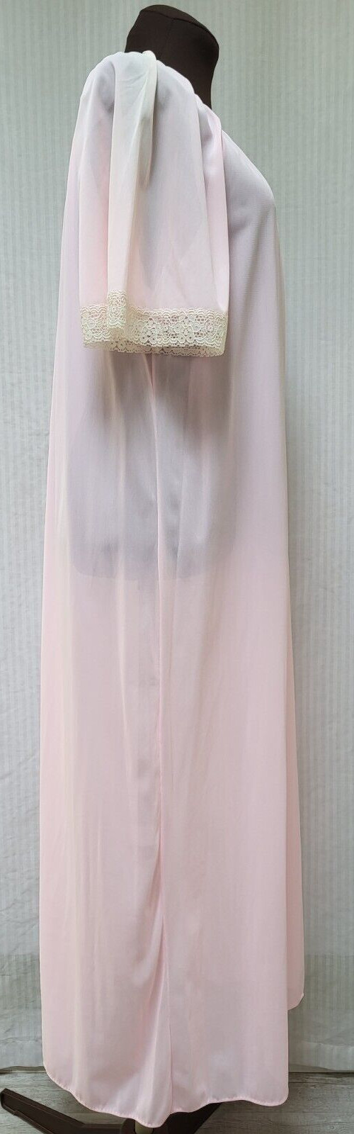 Vintage GLENCRAFT Pink Nylon Long Nightgown Nightie Lace Trim – Size M