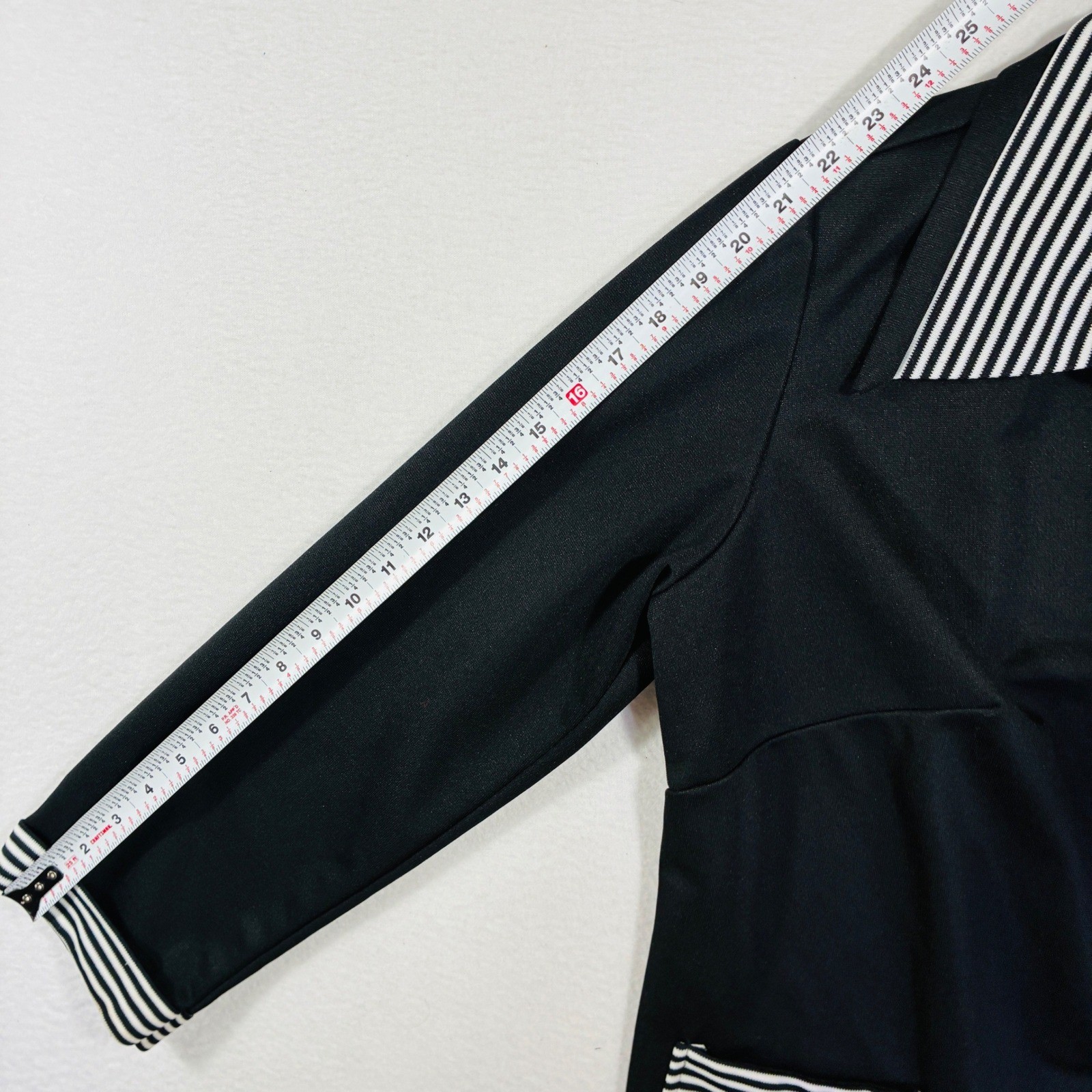 Vintage 70s ILGWU Union Made Black Striped Nautical Mod Large Size 18.5