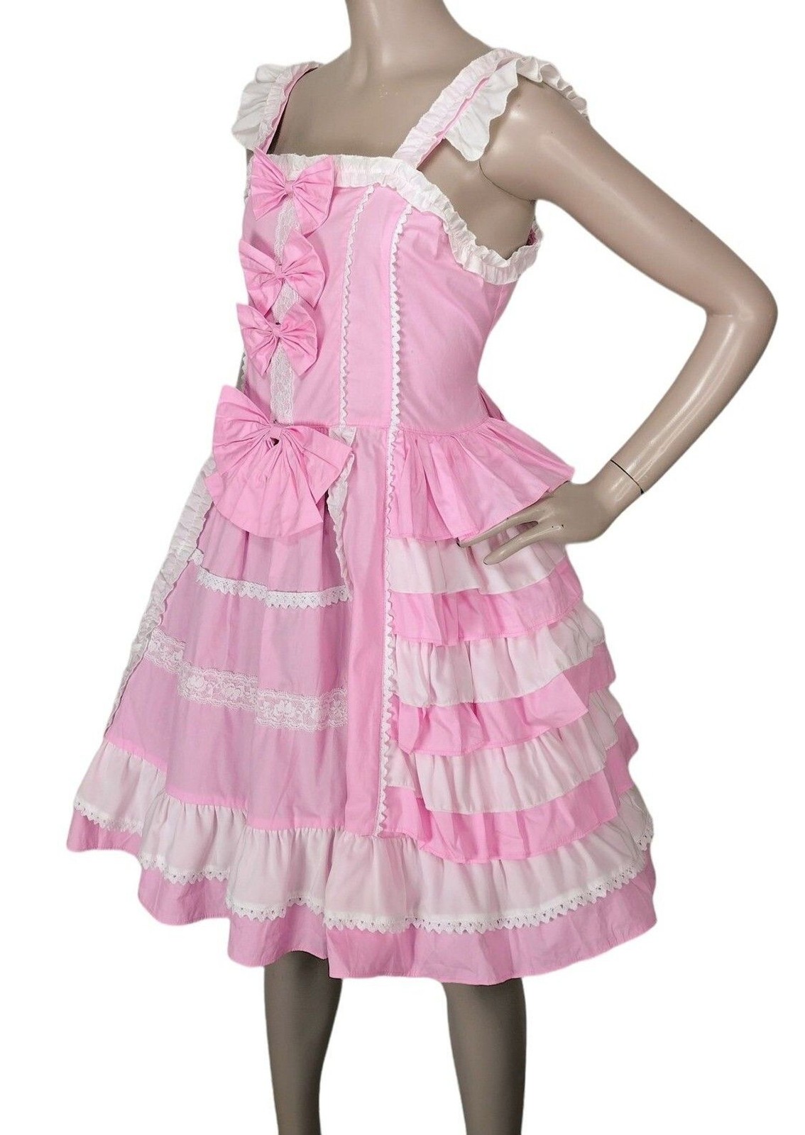 VTG 90s Lolita Bows Ruffles Lace Corset Princess Palace Fairycore Pink Dress