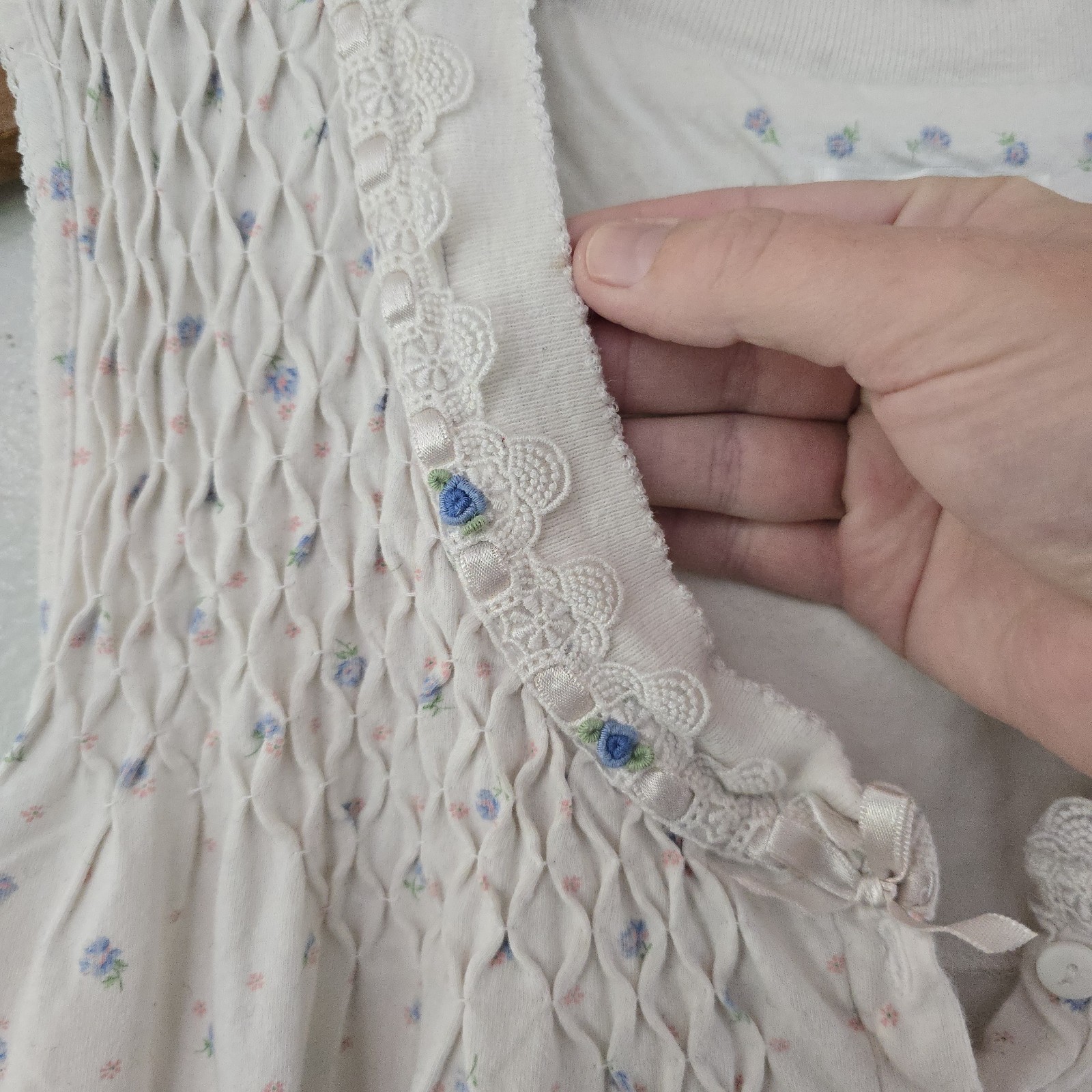 VTG 90s Nightgown Nap Dress Feminine Ditsy Floral Lace Cottagecore Grandma Sz L