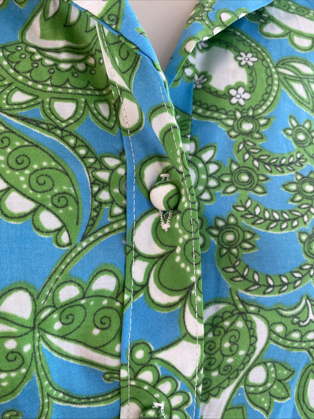 Vtg 1970s Lady Bayard Shirt Dress Psychedelic Print Collar Midi 13/14 Green Blue
