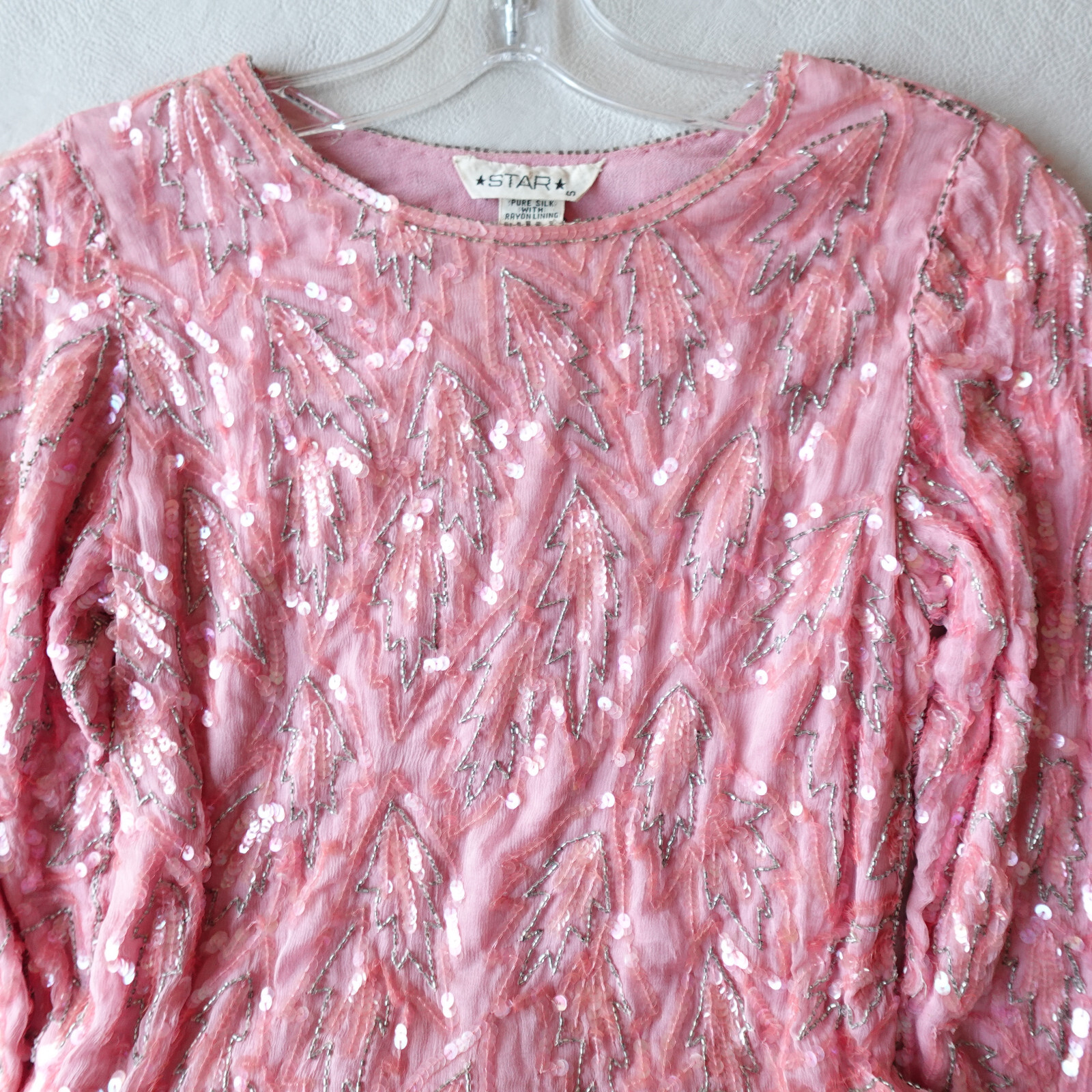 Vintage India Silk Beaded Sequin Dress Pink Party Cocktail Evening Retro