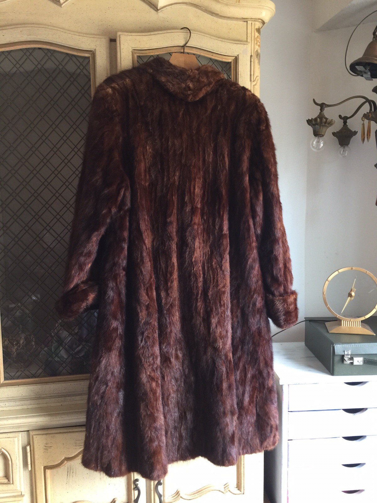 VINTAGE BROWN FUR COUTURE EVENING COAT ELEGANT WINTER WEAR MIDCENTURY DESIGN XL