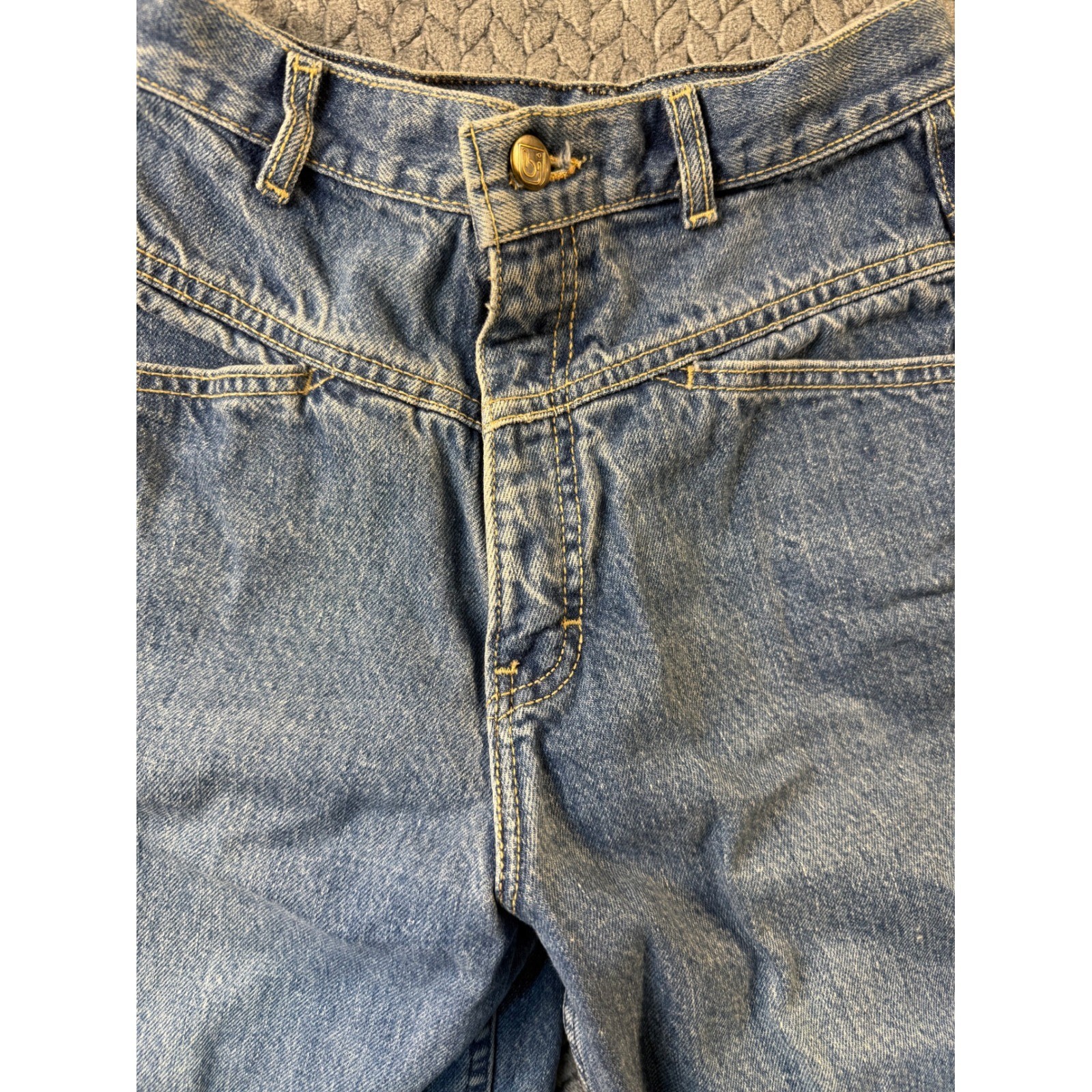 Vintage Bonjour High Waisted Tapered Jeans Blue Denim Western Yoke Split Hem 7