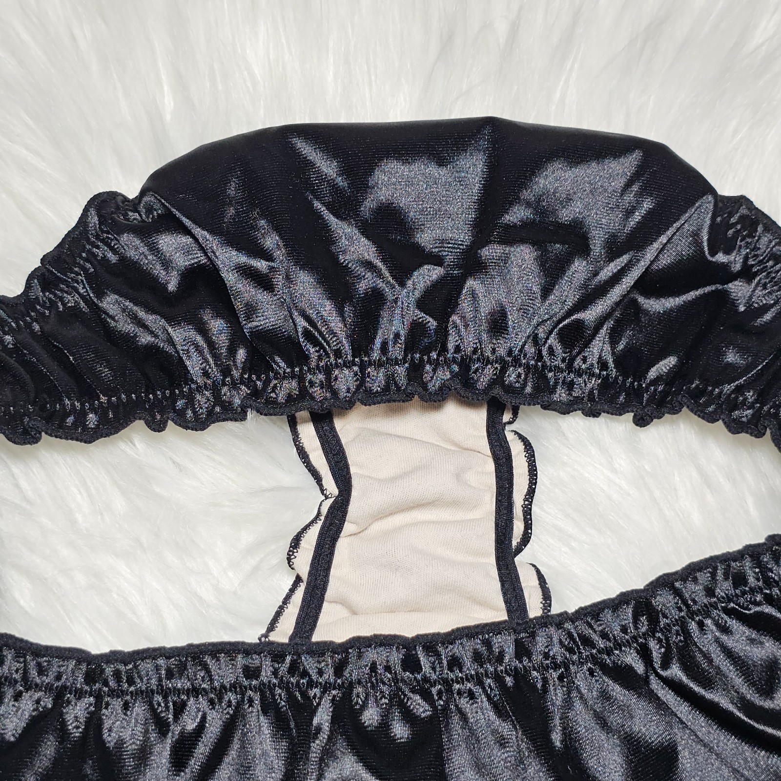 Glossy Nylon Satin Panty Liquid Black Bikini Sissy Ruffle Brief Sz. 8 Hip 40-44″