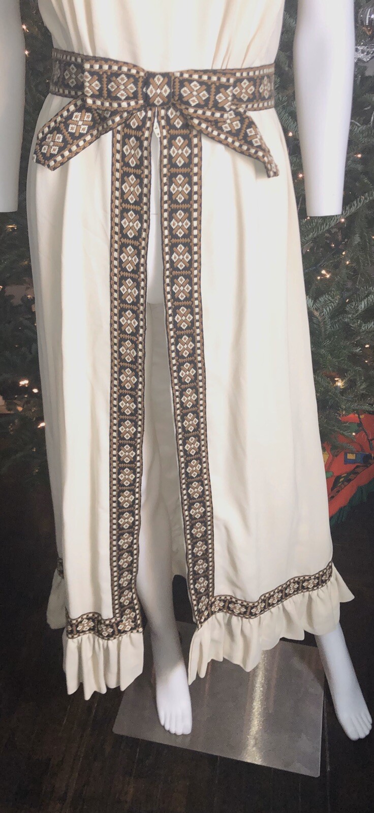 Vintage 60s 70’s Women Medium Dress Neutrals Sleeveless Maxi Ruffles Homemade
