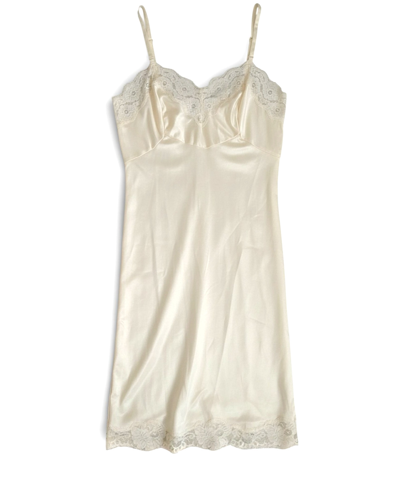 VTG VANITY FAIR Ivory FLORAL LACE TRIM Adjustable TAFREDDA NOISY Full Slip Sz 36