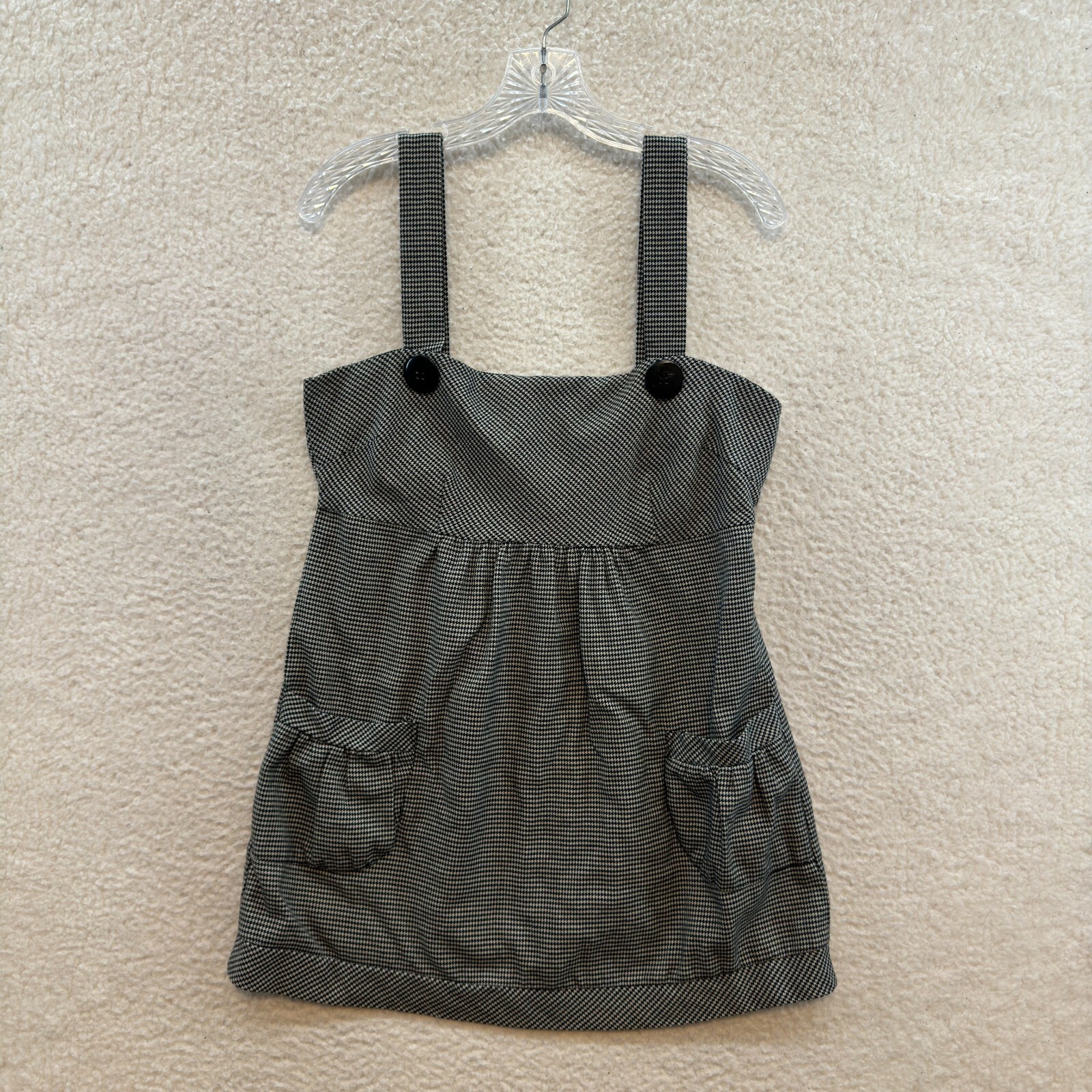 Y2K Vintage Pinafore Babydoll Mini Dress Large Houndstooth Plaid Preppy Academia