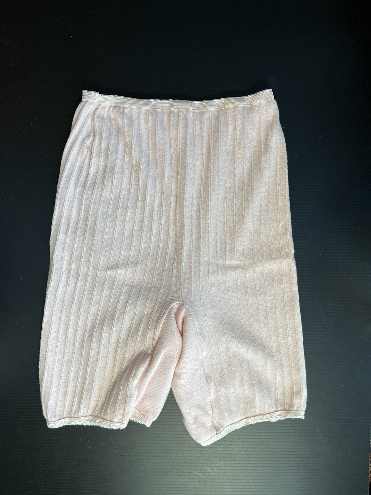 VTG 60-70s STRETCHY RIB KNIT HIGH WAISTED LONG LEG KNICKERS BLOOMERS PINK (2)