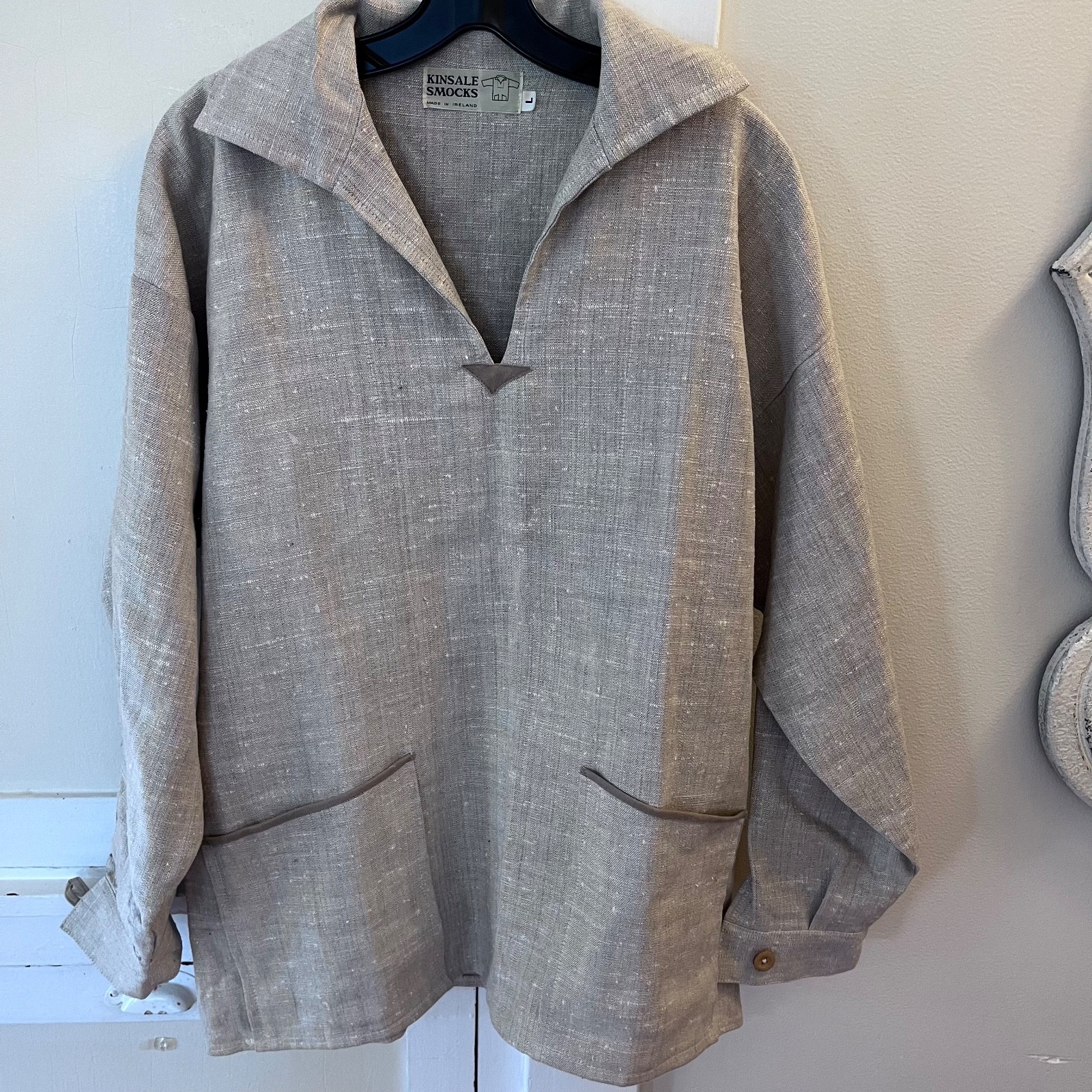 RARE Vintage 70s KINSALE SMOCK Moygashel 100$ Linen Fisherman Top Sz L