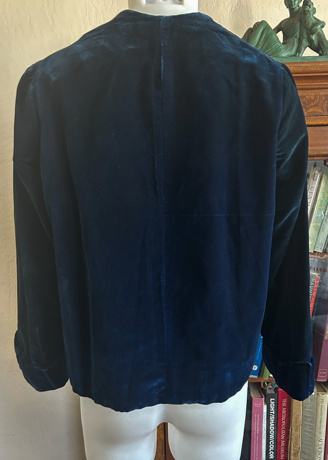 Antique 1920s 30s Vintage Sapphire Blue Velvet Silk Lined Jacket Art Deco XS