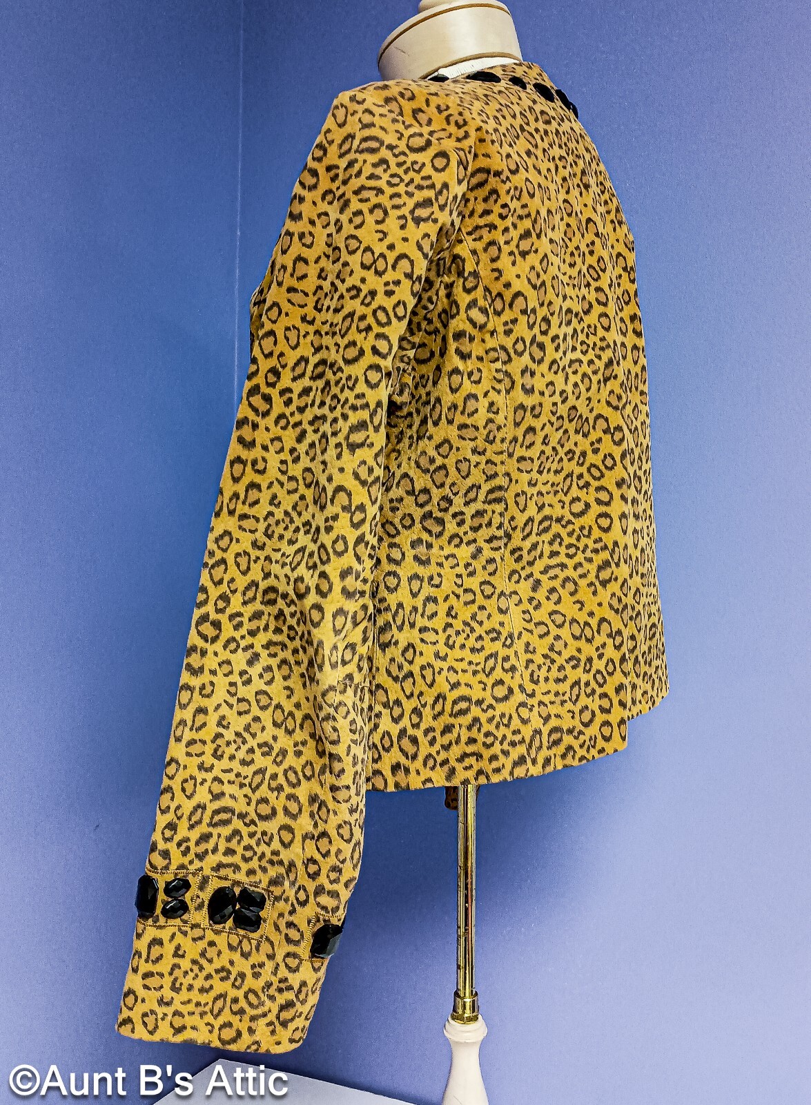 Leather Jacket Ladies Boston Proper Br/Blk Animal Print Jeweled Zip Jacket 16
