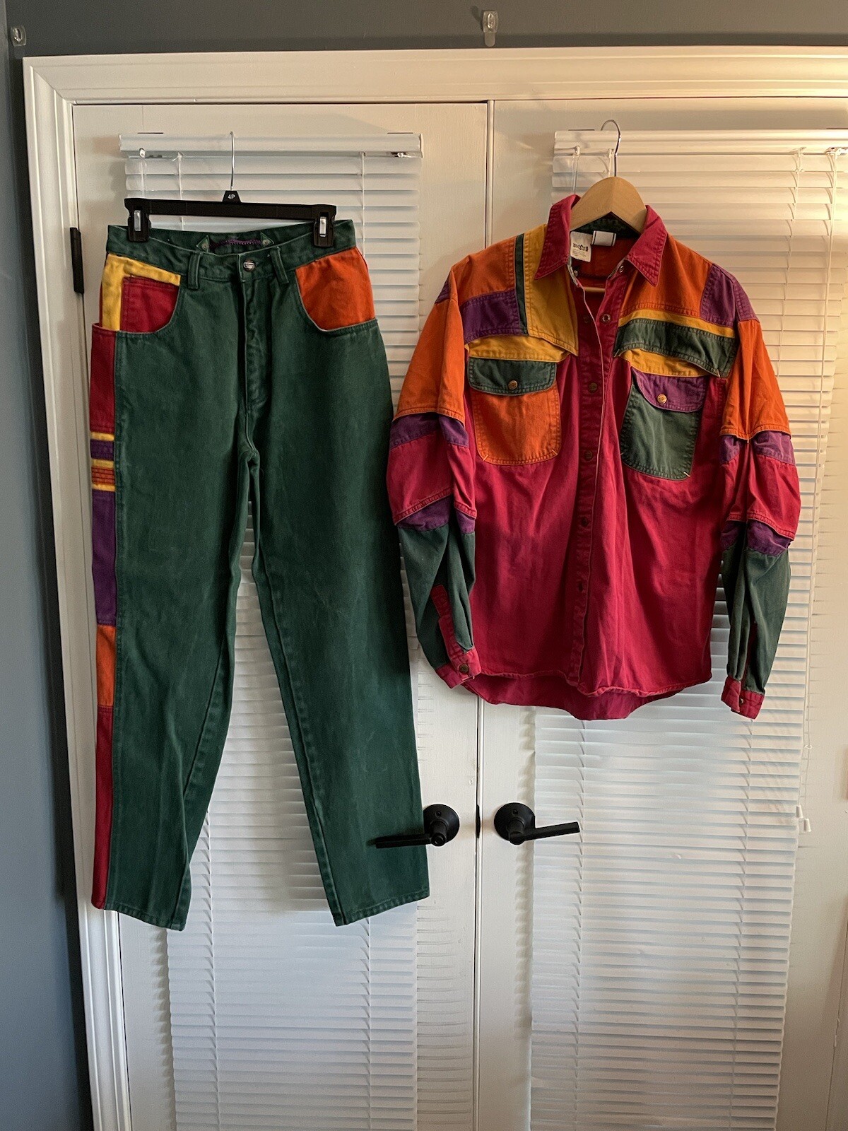 Vintage Major Damage Denim Color Block Hip Hop Pants Shirt Women’s Size 30, 2