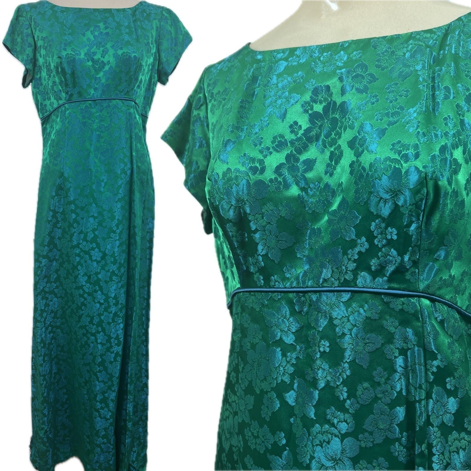 True Vtg Henri Bendel 50s Brocade Gown Rare Asian Floral Formal Prom Iridescent