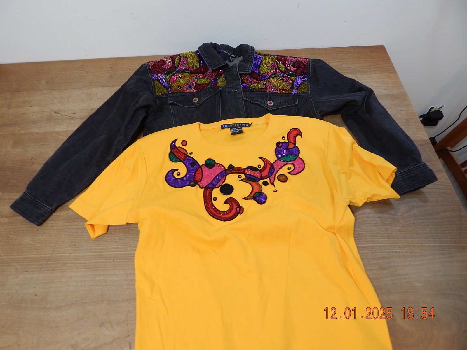 Vintage 90s I.B. Diffusion Colorful Sequin JEAN JACKET WITH SHIRT