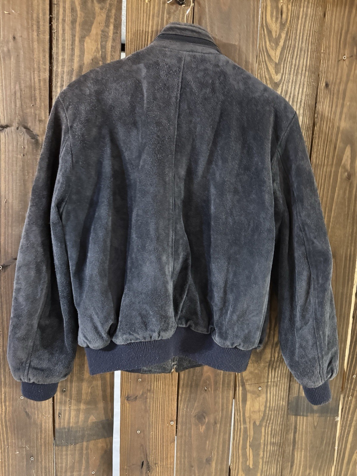 In Crowd By Celebration Jacket Dark Blue Heavy Vintage Suede Leather Sz Medium