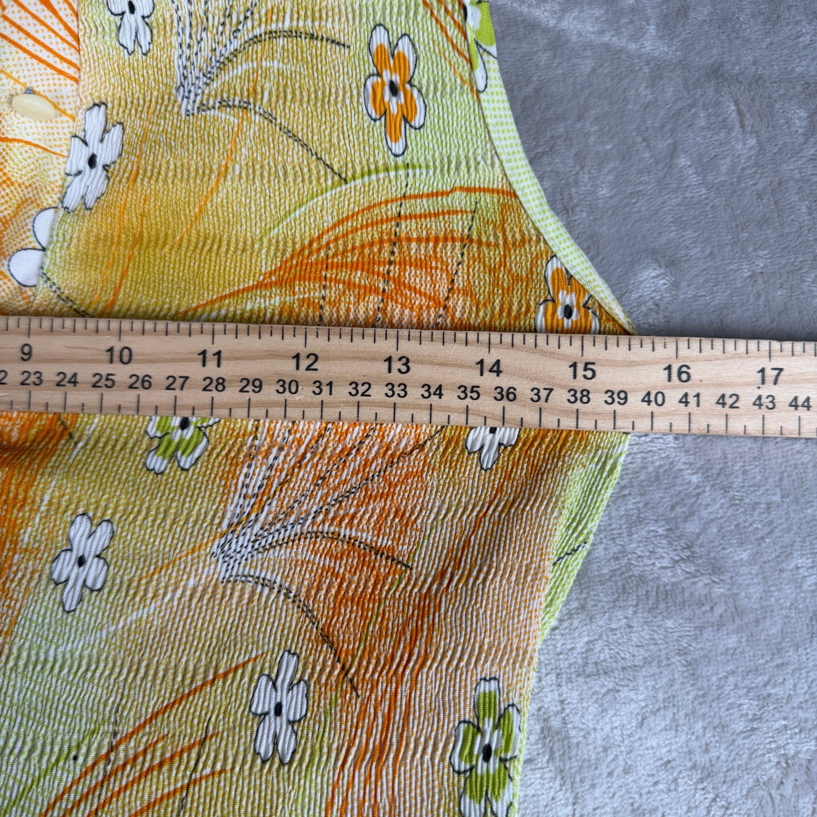 Boho soft girl Vintage 70s Floral Plisse Sleeveless Midi Dress Orange Yellow