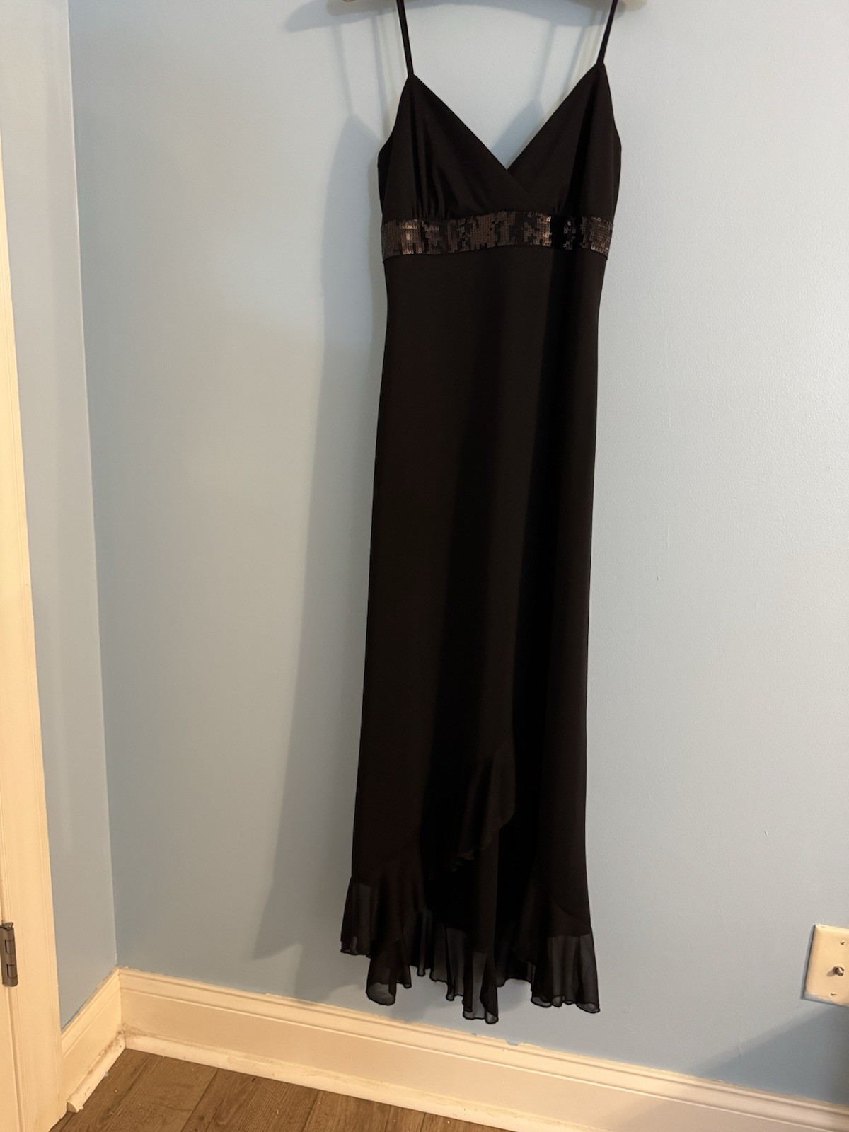 vintage taboo black dress with ruffle layer detail and sequins belt size M