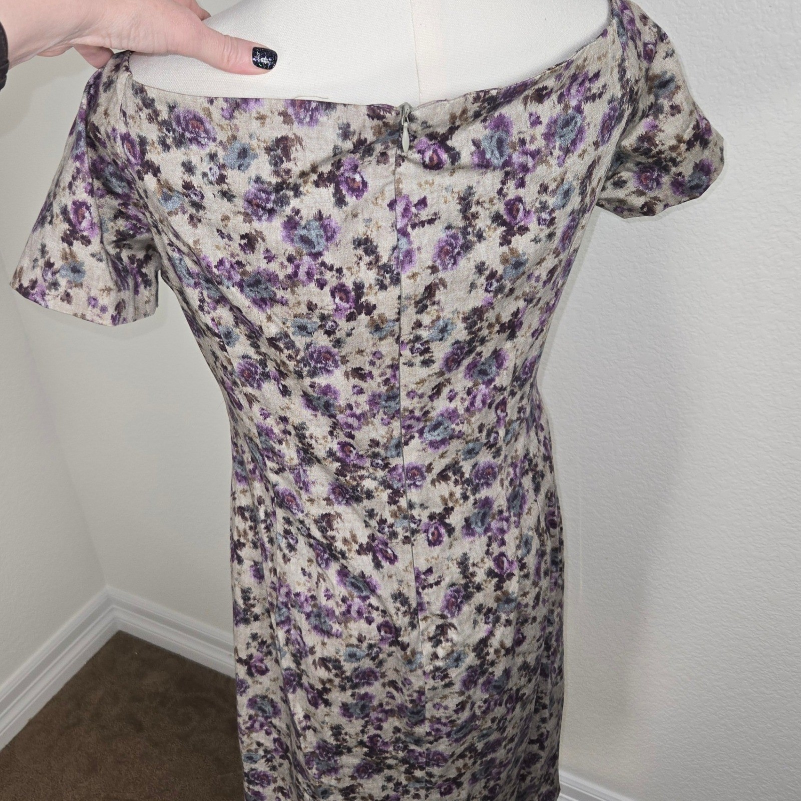 Zara Basic Floral Dress Wide Scoop Neck Cottagecore Back Slit Purple L Romantic
