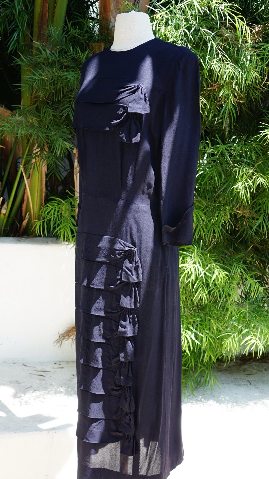 Vtg 1940s Navy Blue Rayon Crepe Dress Le Roy M