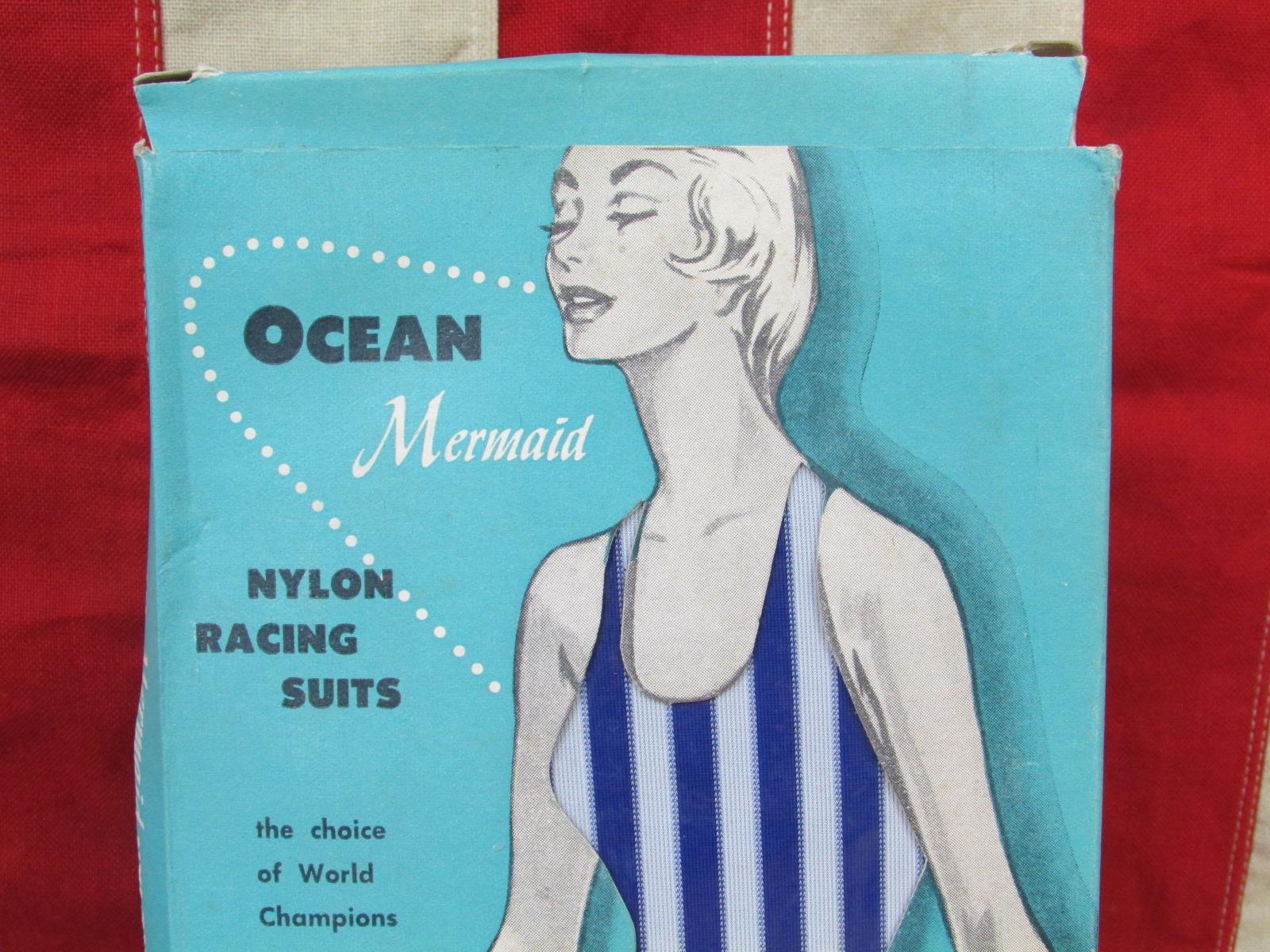 Vintage 1960s Ocean Mermaid Swimsuit NOS w/ Swim Couple Photograph Beach Pennant