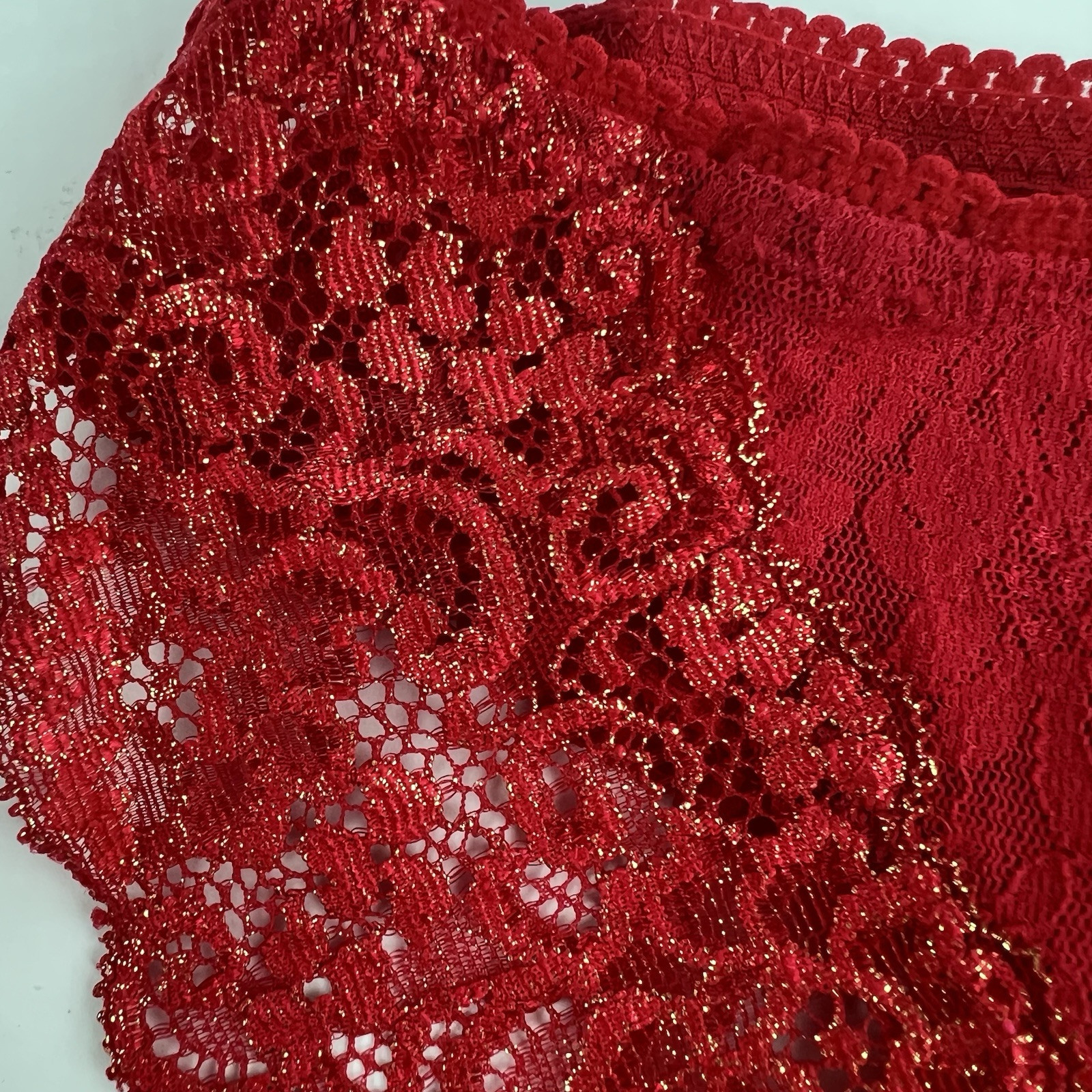 Vintage Soma Panties Size Medium Sheer Nylon Lace High Cut Cheeky Bikini Red