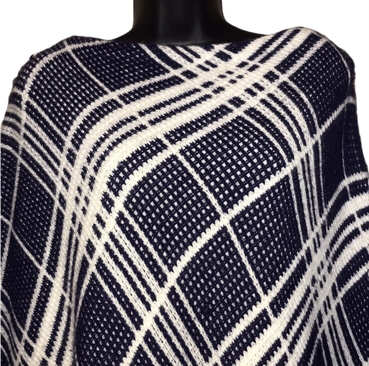 Vtg 70s Plaid Knit Turbo Orlon Acrylic PONCHO~Retro~Boho~Granny Core~Hippie~Mod