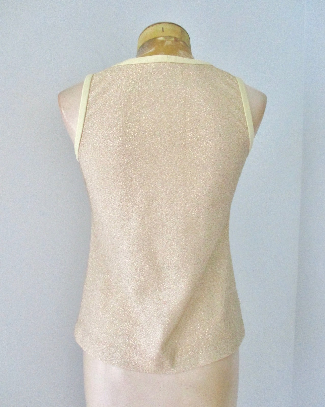 Vtg 60s 70s sparkly gold glam metallic v-neck tunic disco top eveningwear M