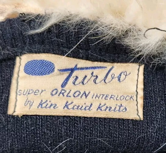 Vintage Black Orlon Sweater Mink Collar Kin Kaid Knits Turbo Interlock