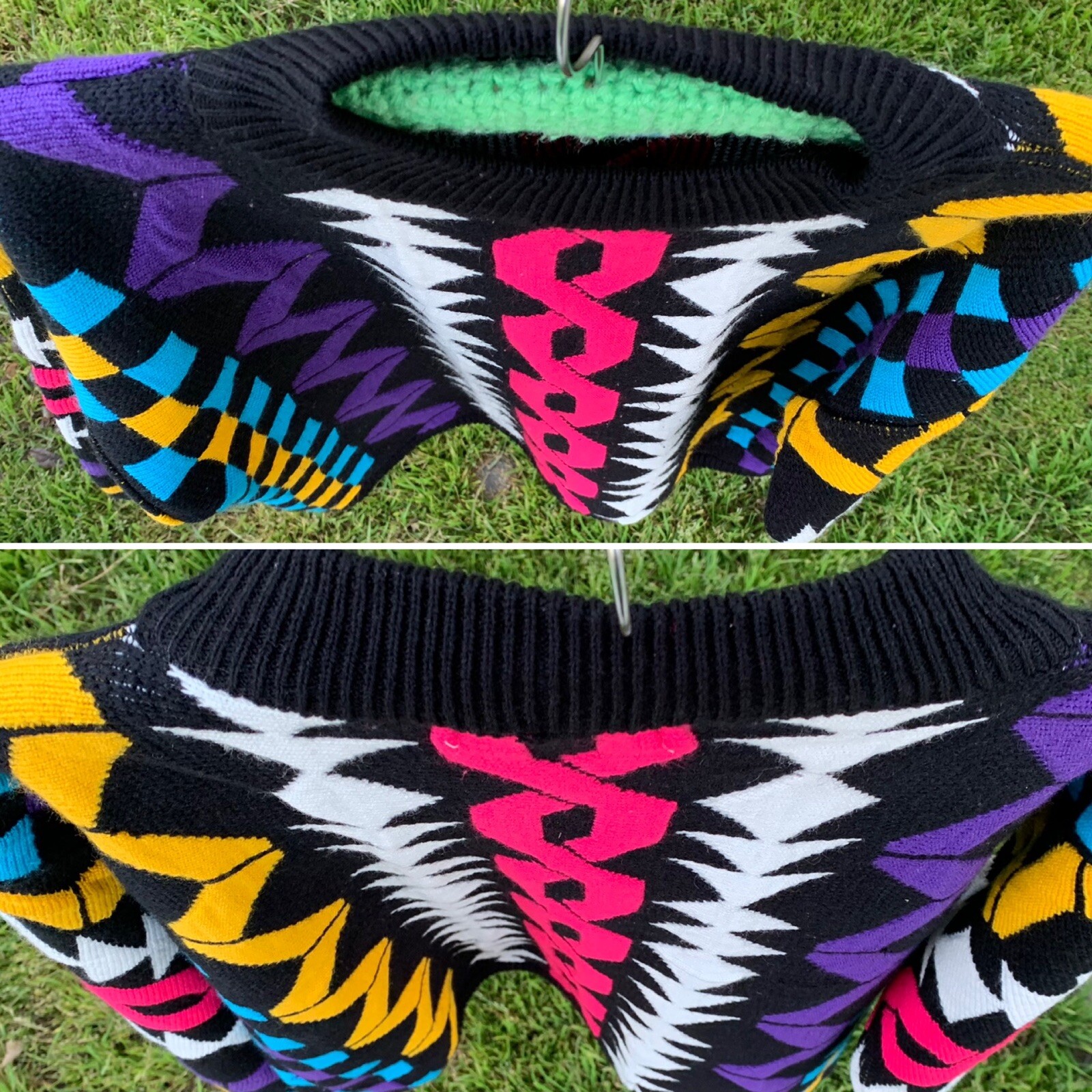vintage multi-color colorful geometric sweater 1980s 80s Jamie Scott size M