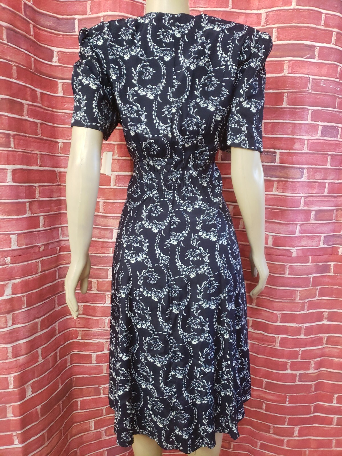 Vtg 90s Caroline Wells Dress Navy White Size 14 Cottagecore 100% Rayon NEW #W2