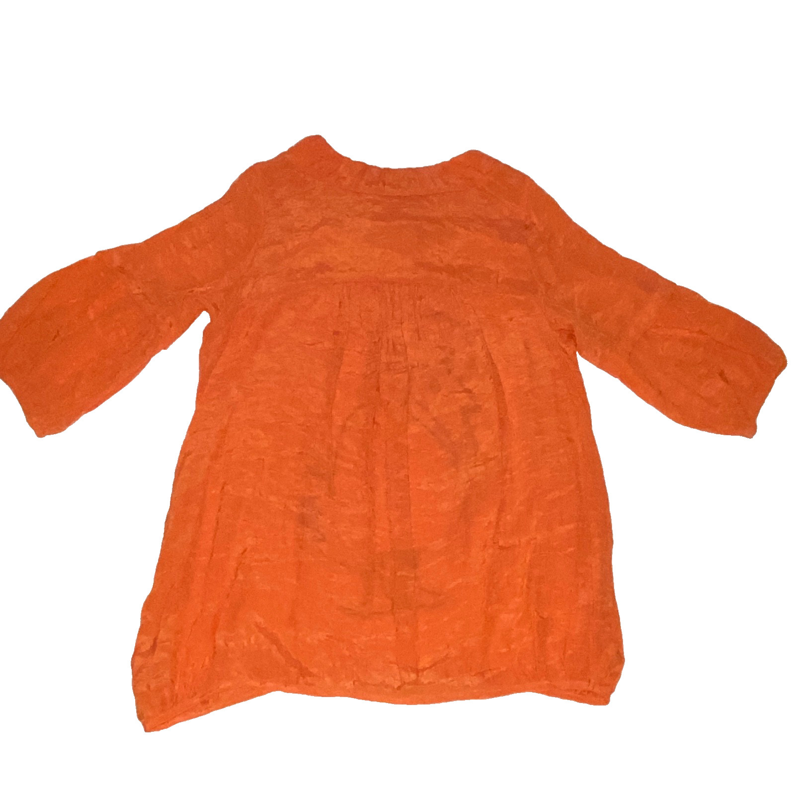 Vtg Artsy Blouse Large Orange Top Whimsical Bird Crystals Gauzy Rayon Korean m