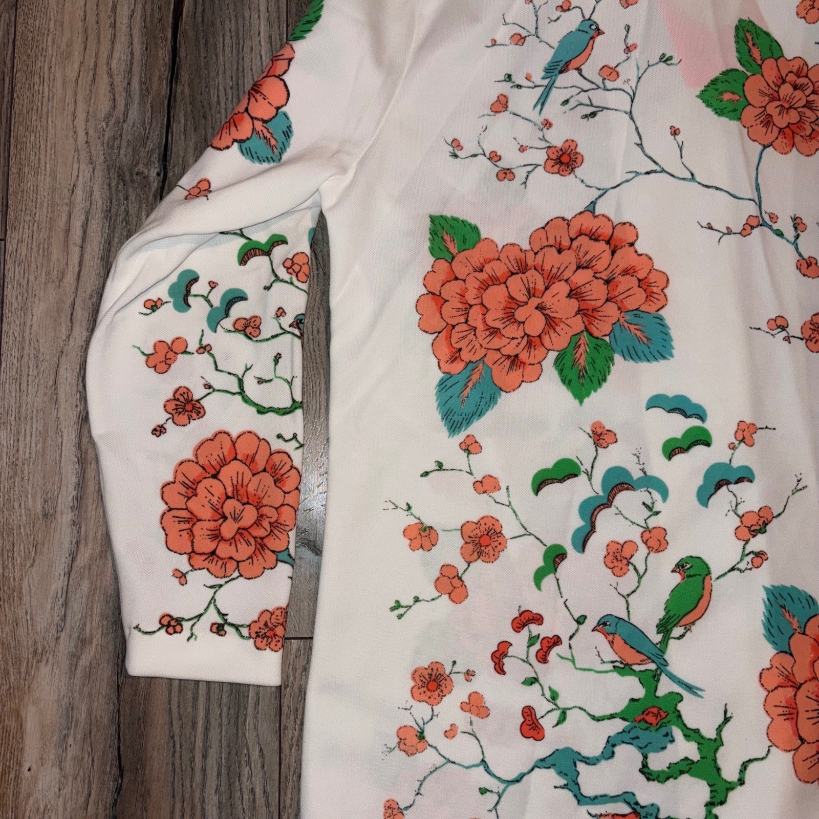NWT Vintage Graff Californiawear Floral Bird Chinoiserie Button Up Top Large