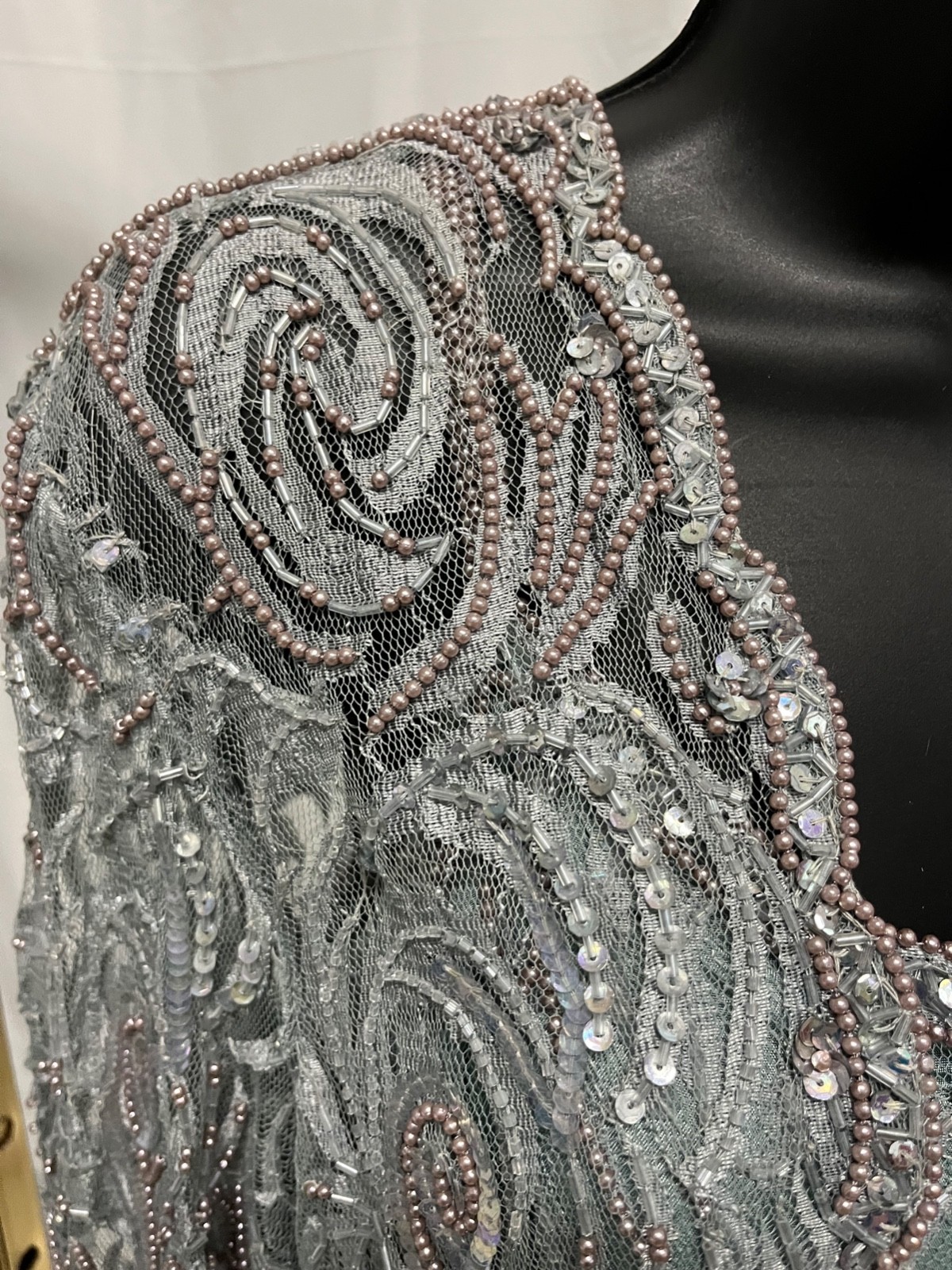 VTG Designer lace pearl beaded drop waist dress by Judith Ann Creations Size L