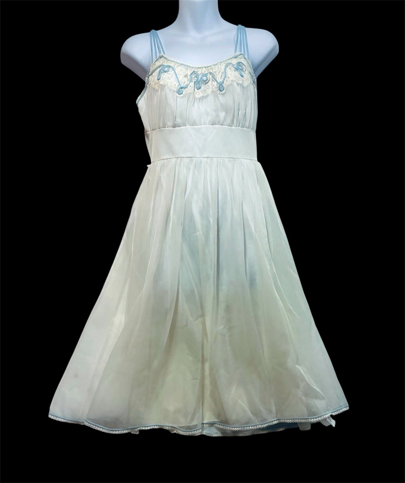 Vtg 60s Gotham Gold Stripe Slip Dress Nightgown Sz 32 Ivory Blue Nylon Fairy