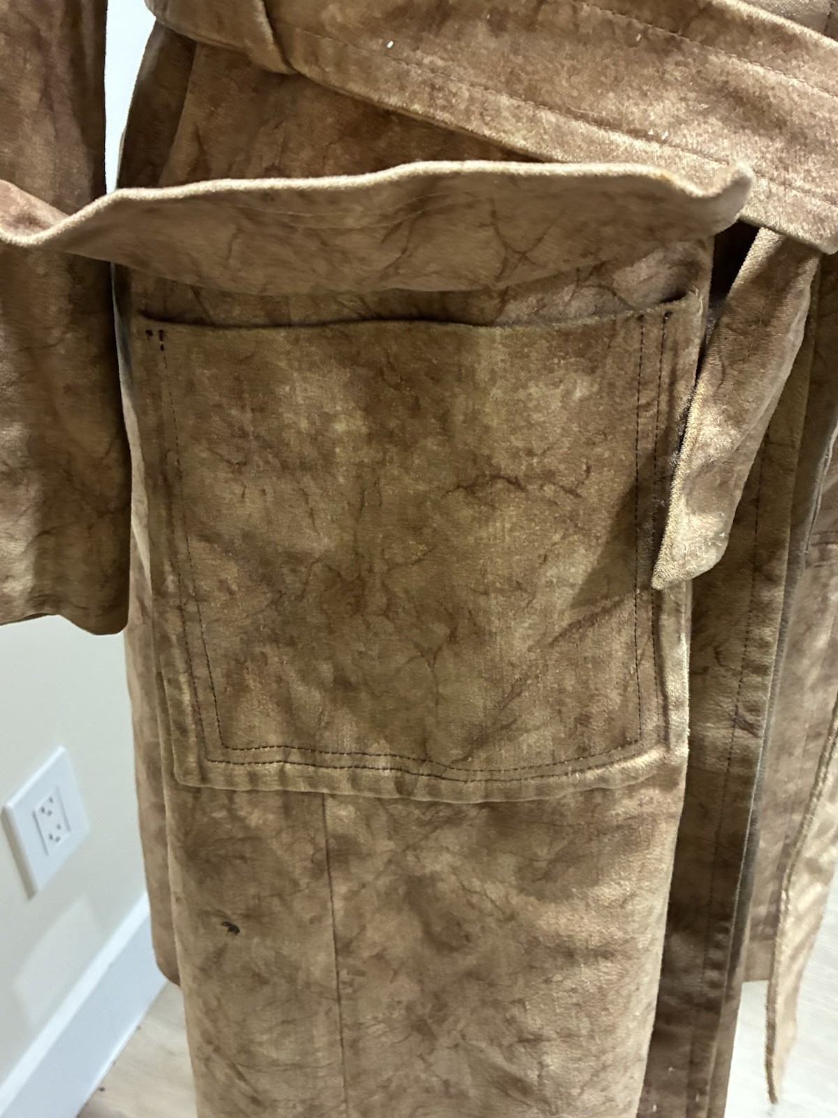 Vtg 70s Davidow Boutique Trench Coat Suede Look Cotton Color Stripe Lining USA
