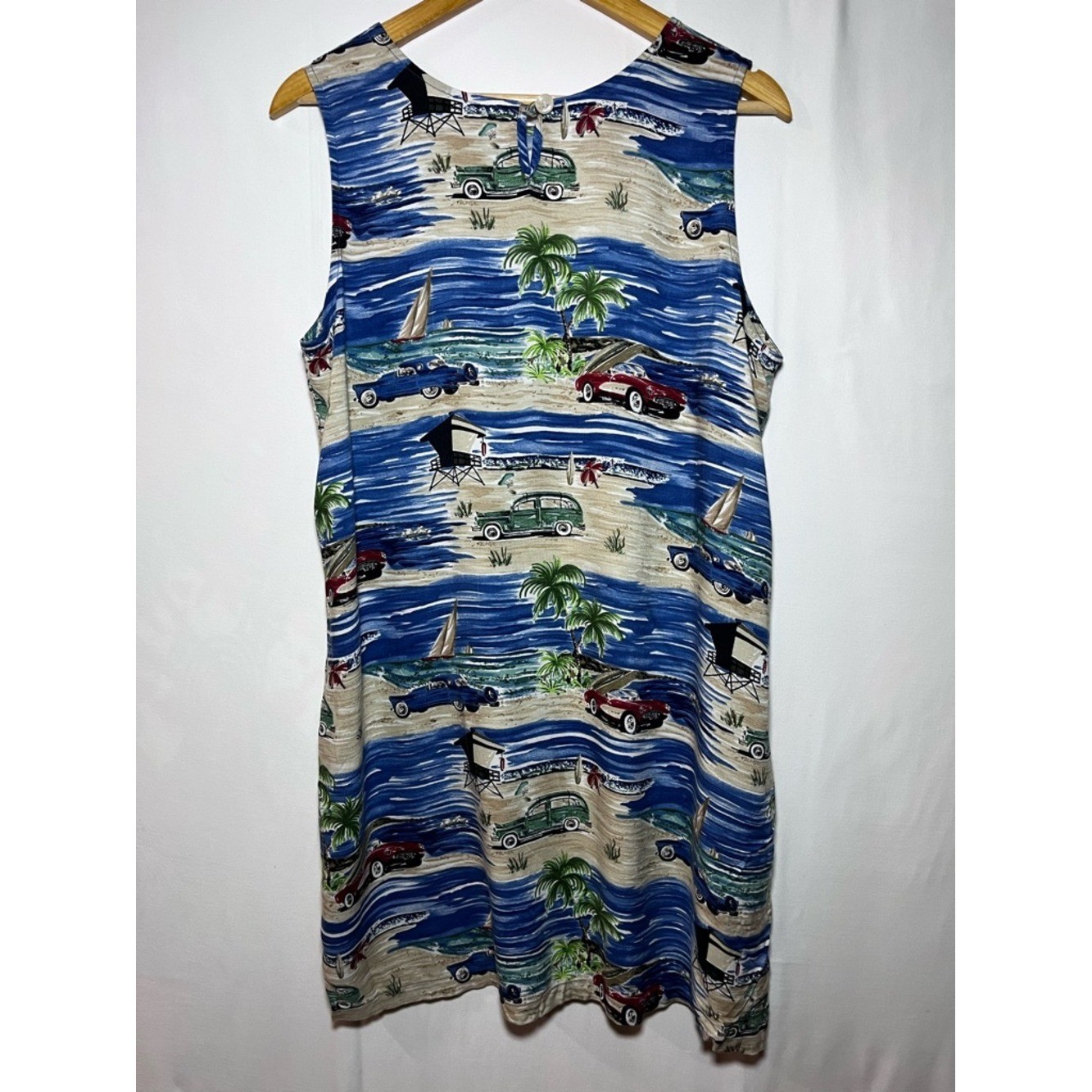 Vintage Weekend Clothes Line Beach Print Mini Dress XL Coastal Retro Vacation