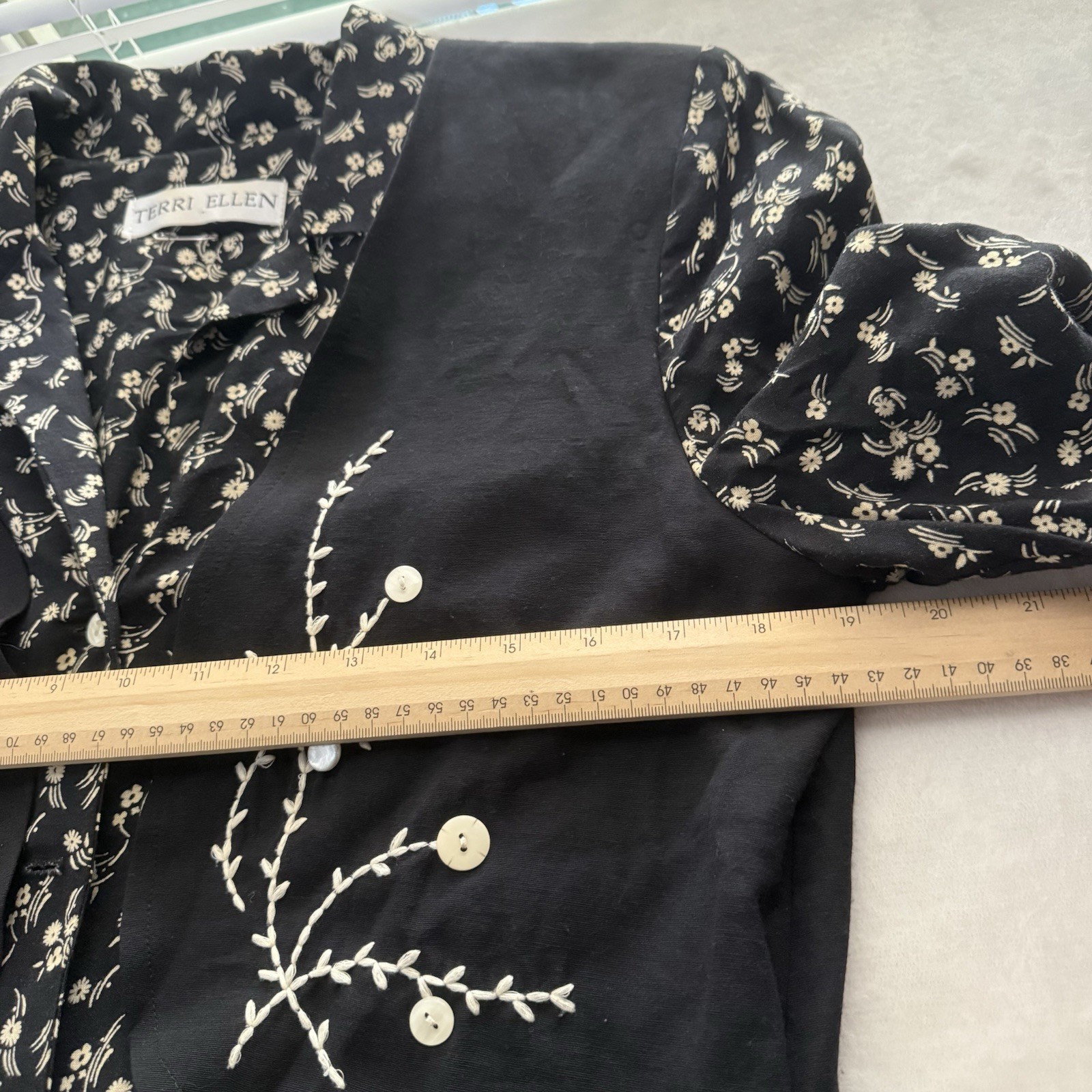 Terri Ellen Vintage Dress Button Up Collared Maxi Cottage Core Black Floral 10T