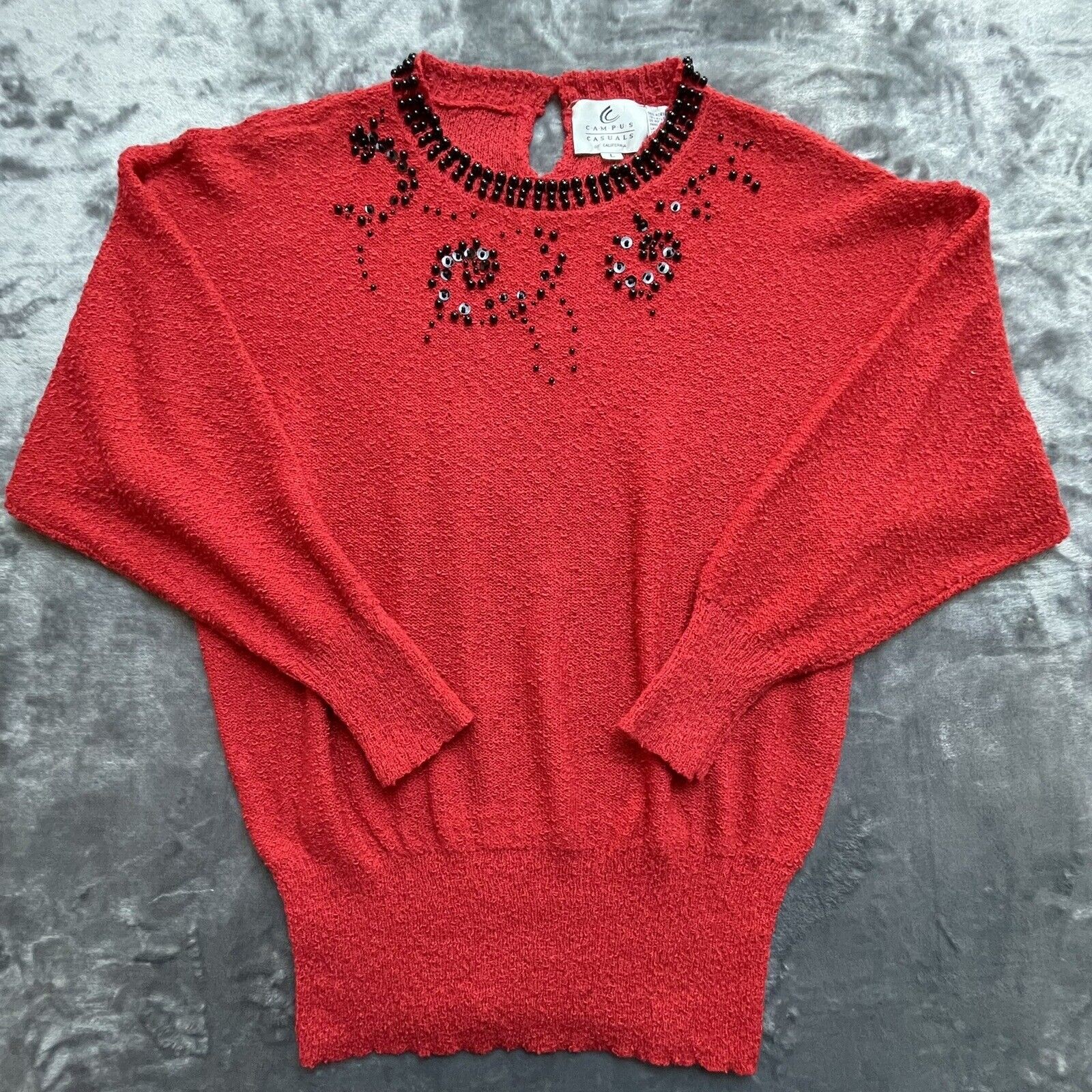 Vintage Campus Casuals California Sweater Large Red Beading Sequins Holiday
